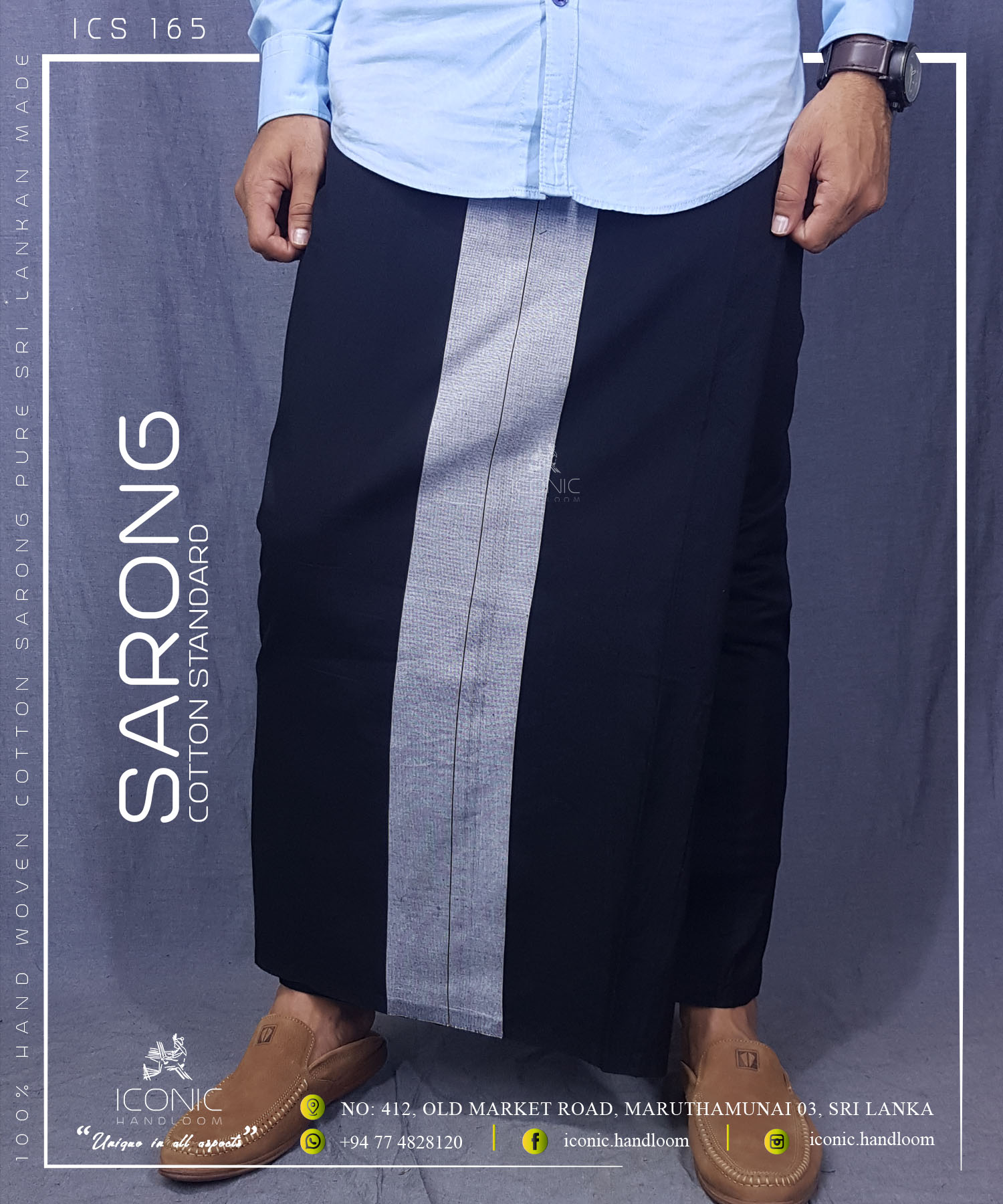 Sarong Cotton Standard - Silver & Black Stripes in Black
