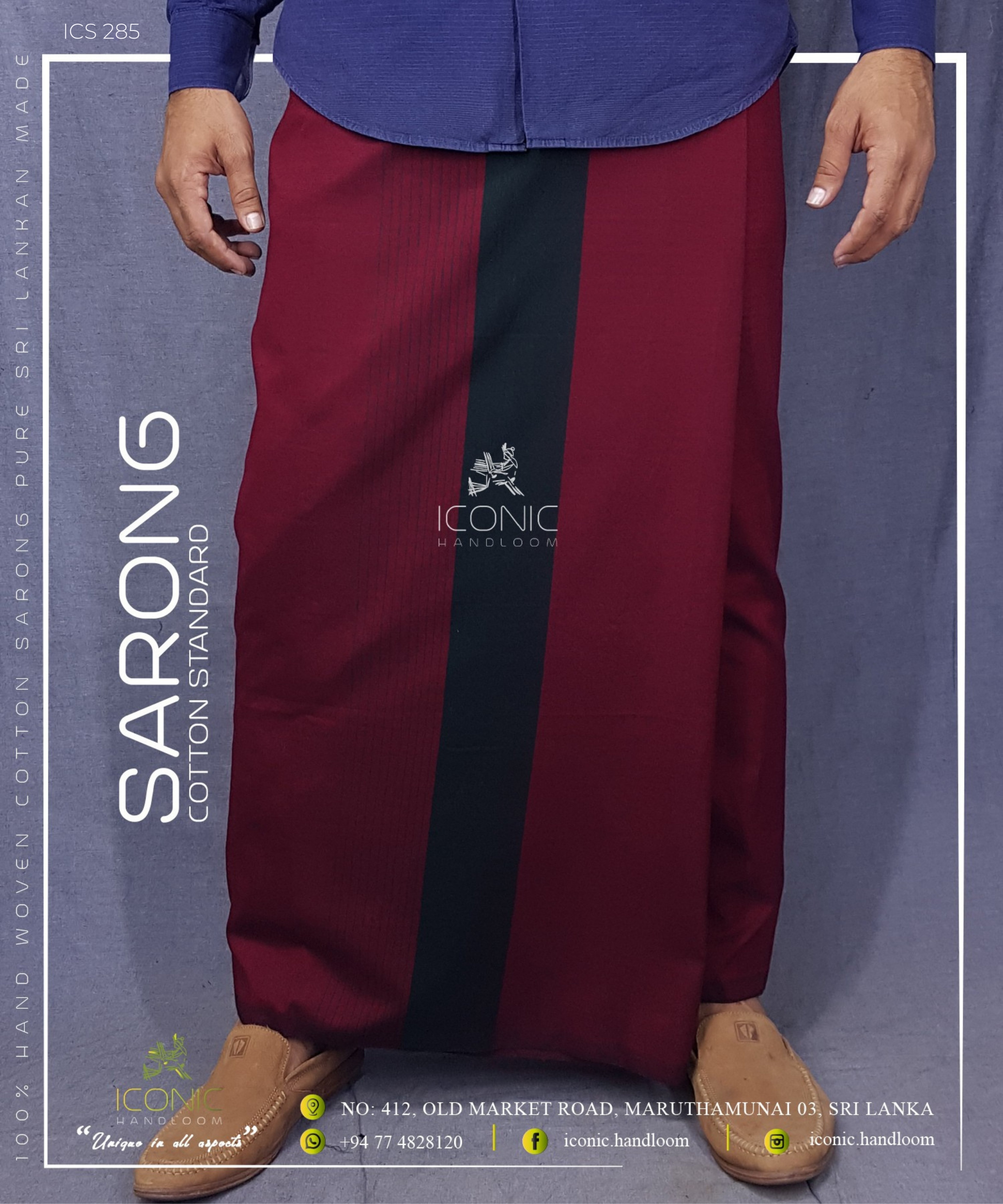 Sarong Cotton Standard - Black Stripes in Maroon