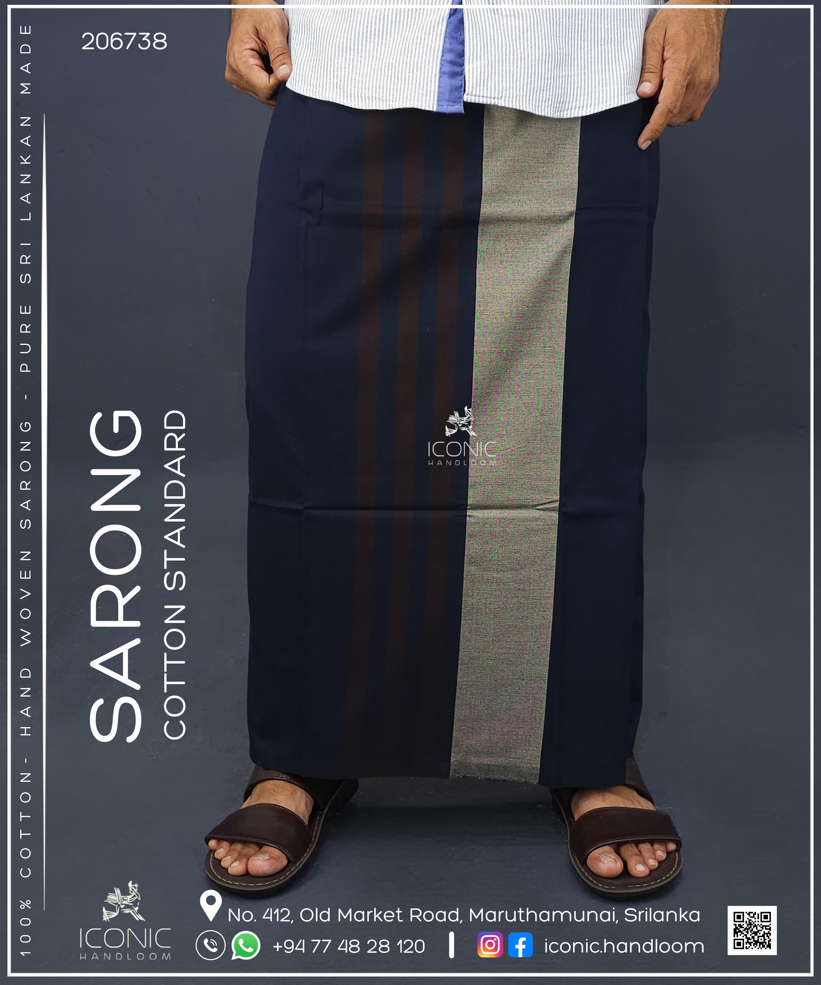 Sarong Cotton Standard - Beige & Coffee Brown stripes in Dark Blue