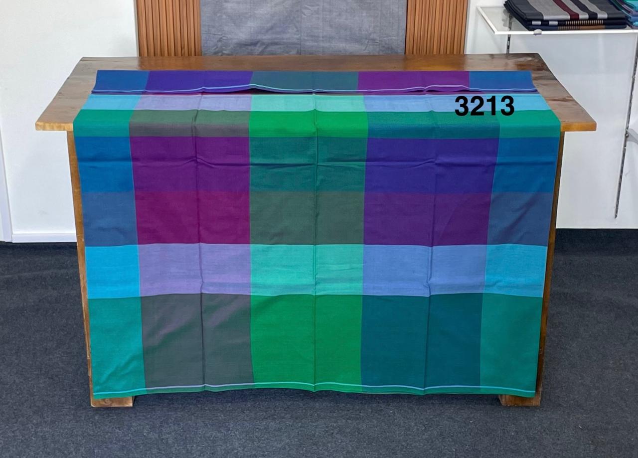 Handloom Cotton Sarong -  Deep purple, Emerald green, Turquoise Blue, Sky Blue & Dark Navy Blue in check patterns 3213