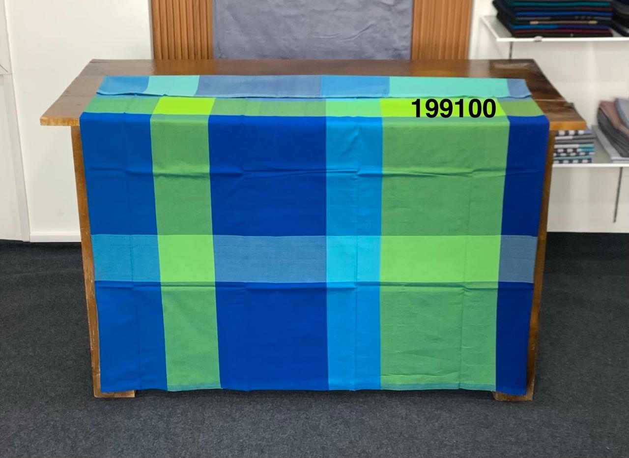 Handloom Cotton Sarong - Royal Blue, Parrot Green & Aqua Blue in check patterns