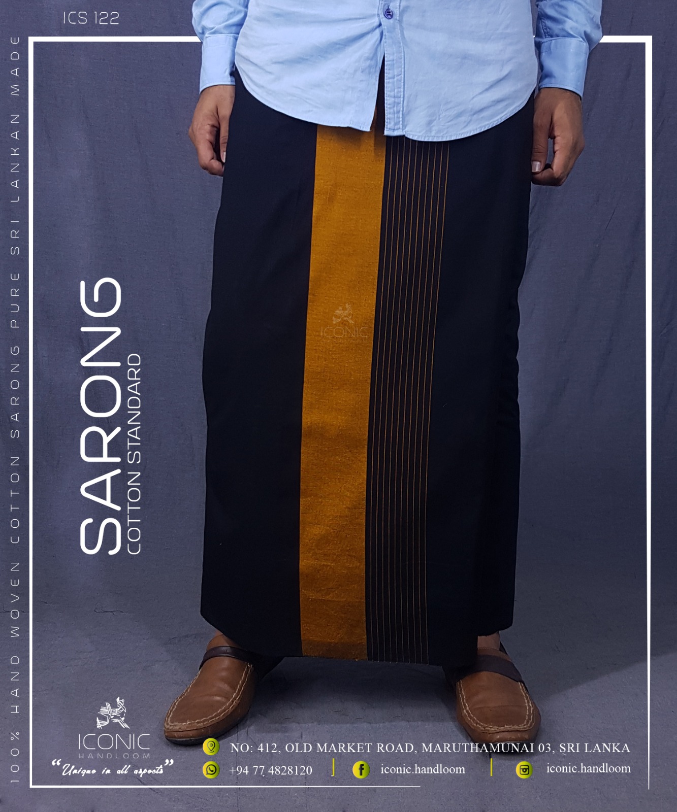 Handloom Cotton Sarong - Black with Golden Yellow