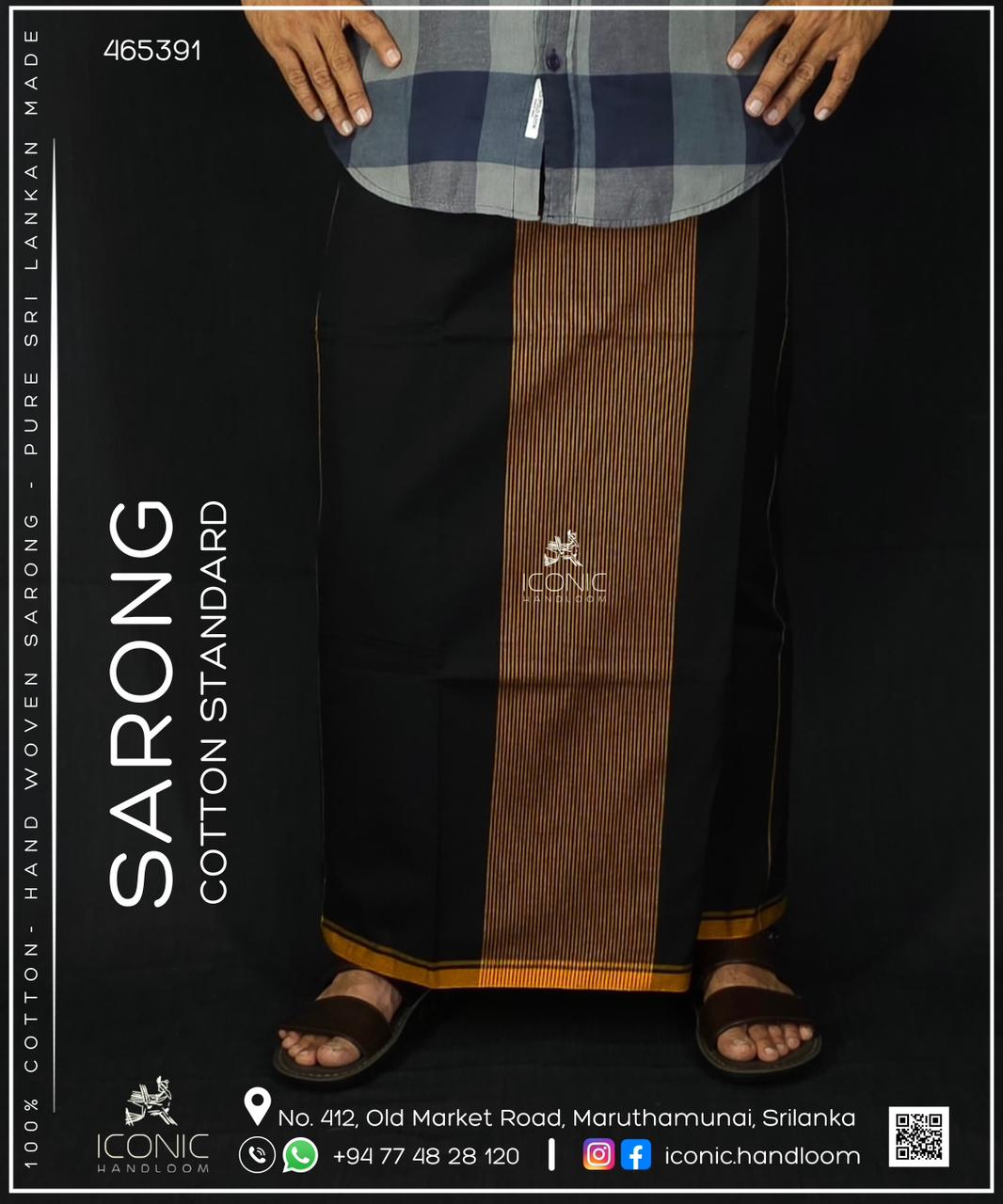 Handloom Cotton Sarong - Black with Golden Yellow 465391