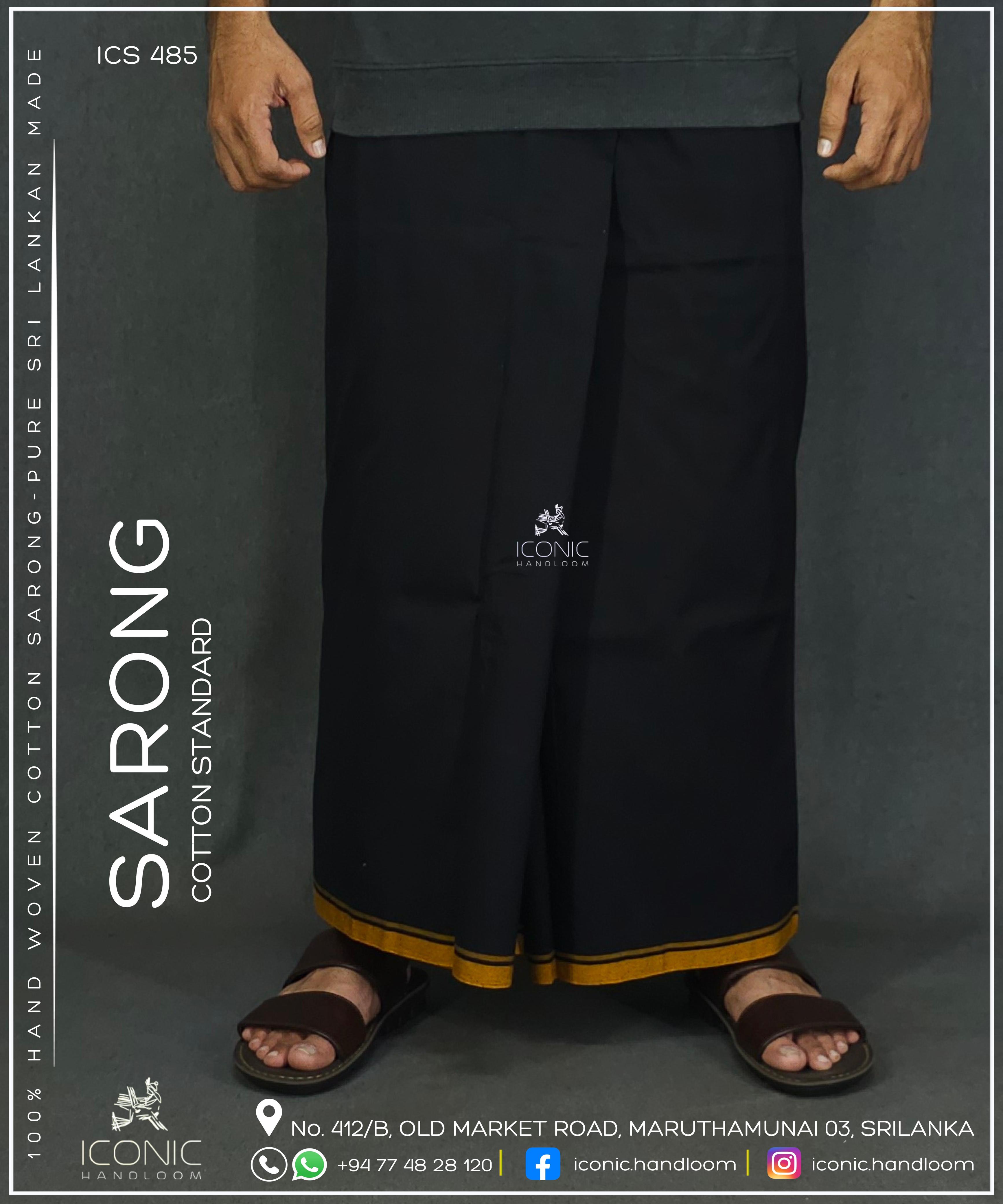 Handloom Cotton Sarong - Black with Golden Yellow 485