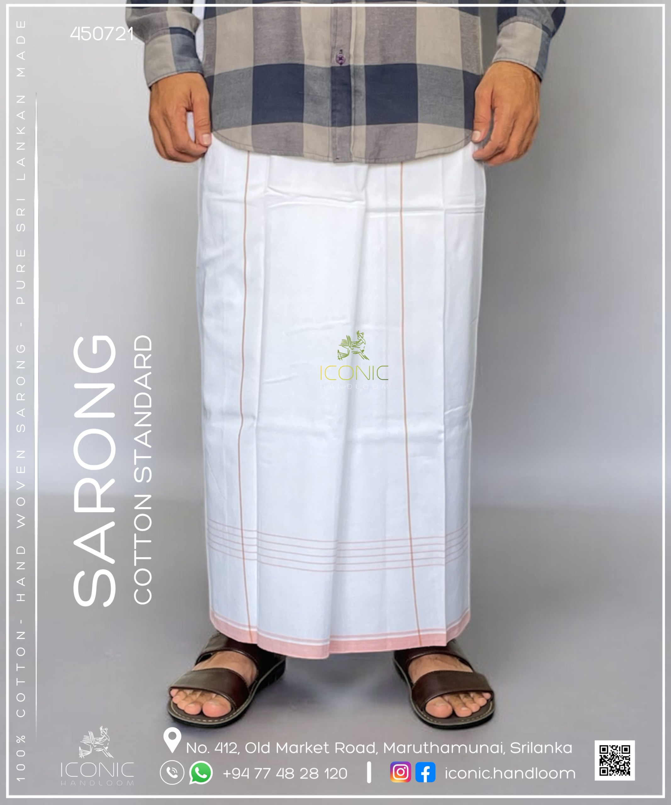 Handloom Cotton Sarong- Beige & White with Light Peach 450721