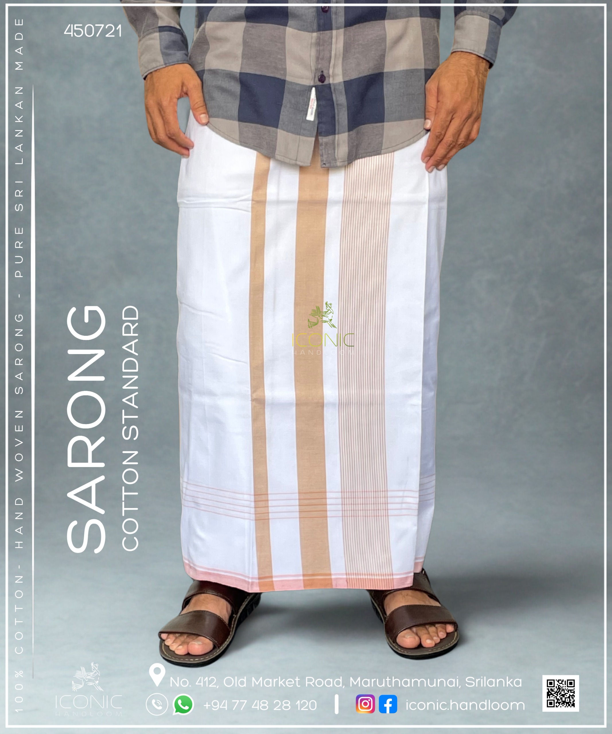 Handloom Cotton Sarong- Beige & White with Light Peach 450721