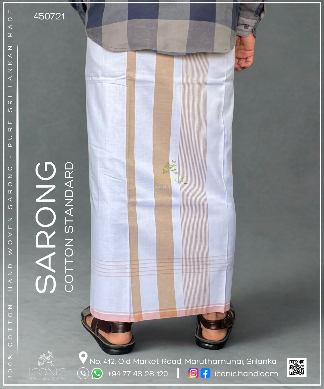 Handloom Cotton Sarong- Beige & White with Light Peach 450721