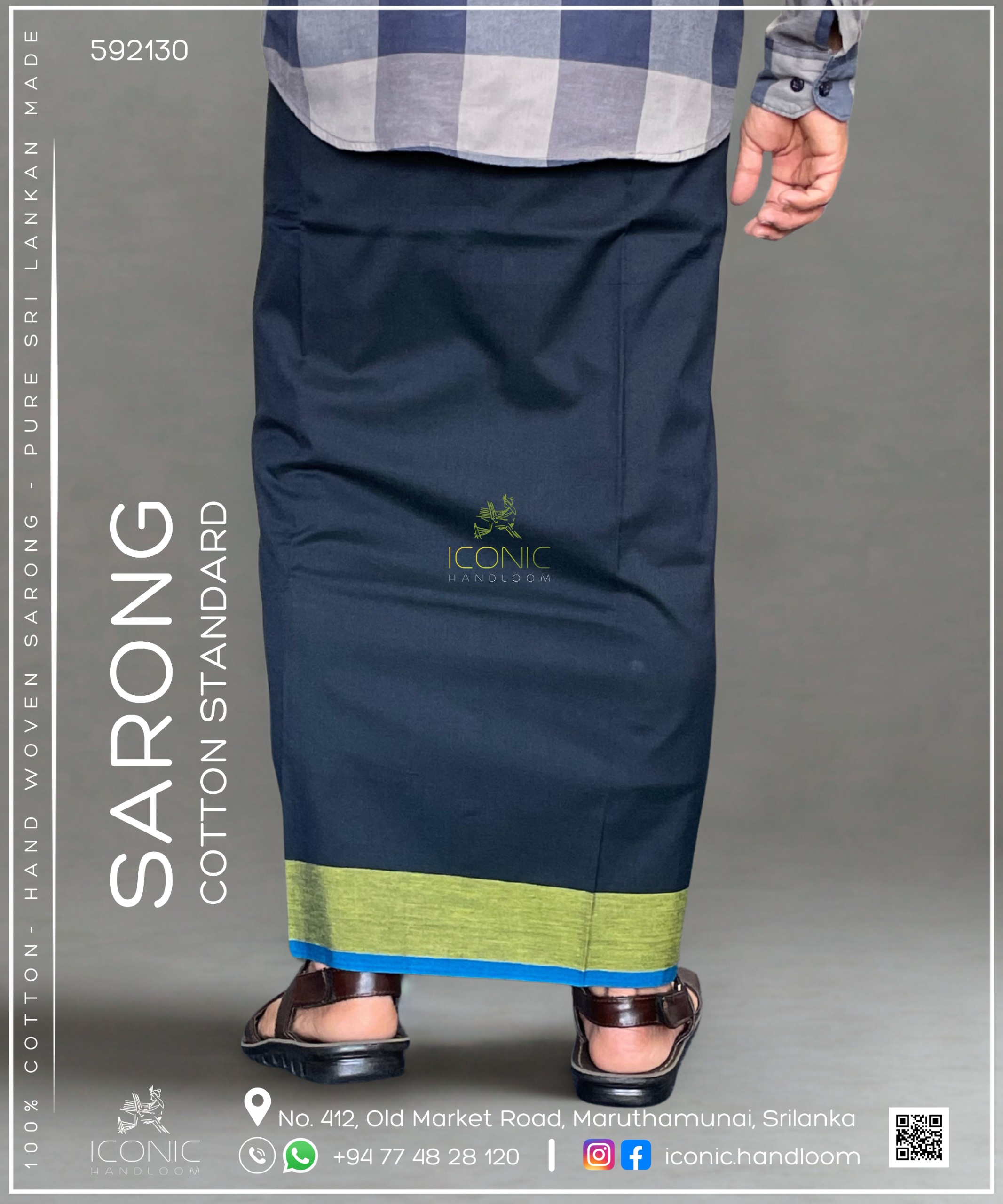 Handloom Cotton Sarong - Bluish Green with Lime Yellow & Teal Blue 592130