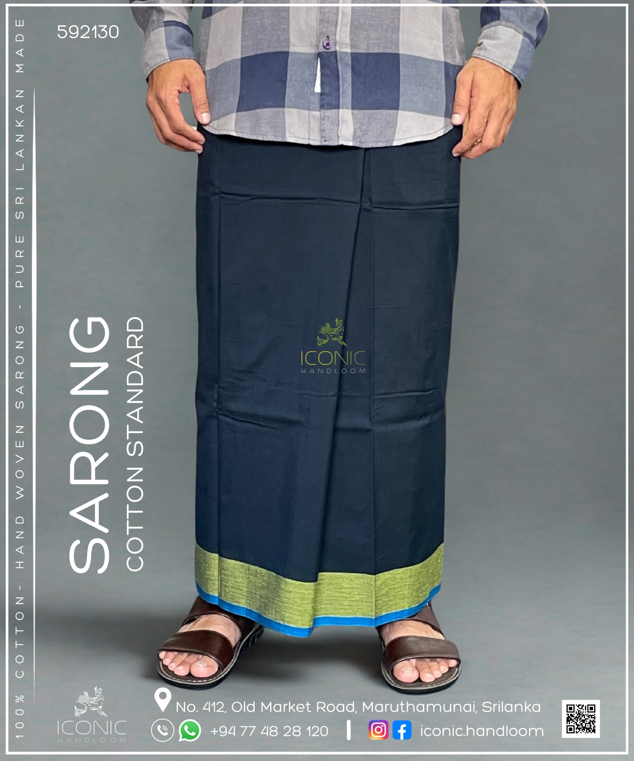 Handloom Cotton Sarong - Bluish Green with Lime Yellow & Teal Blue 592130