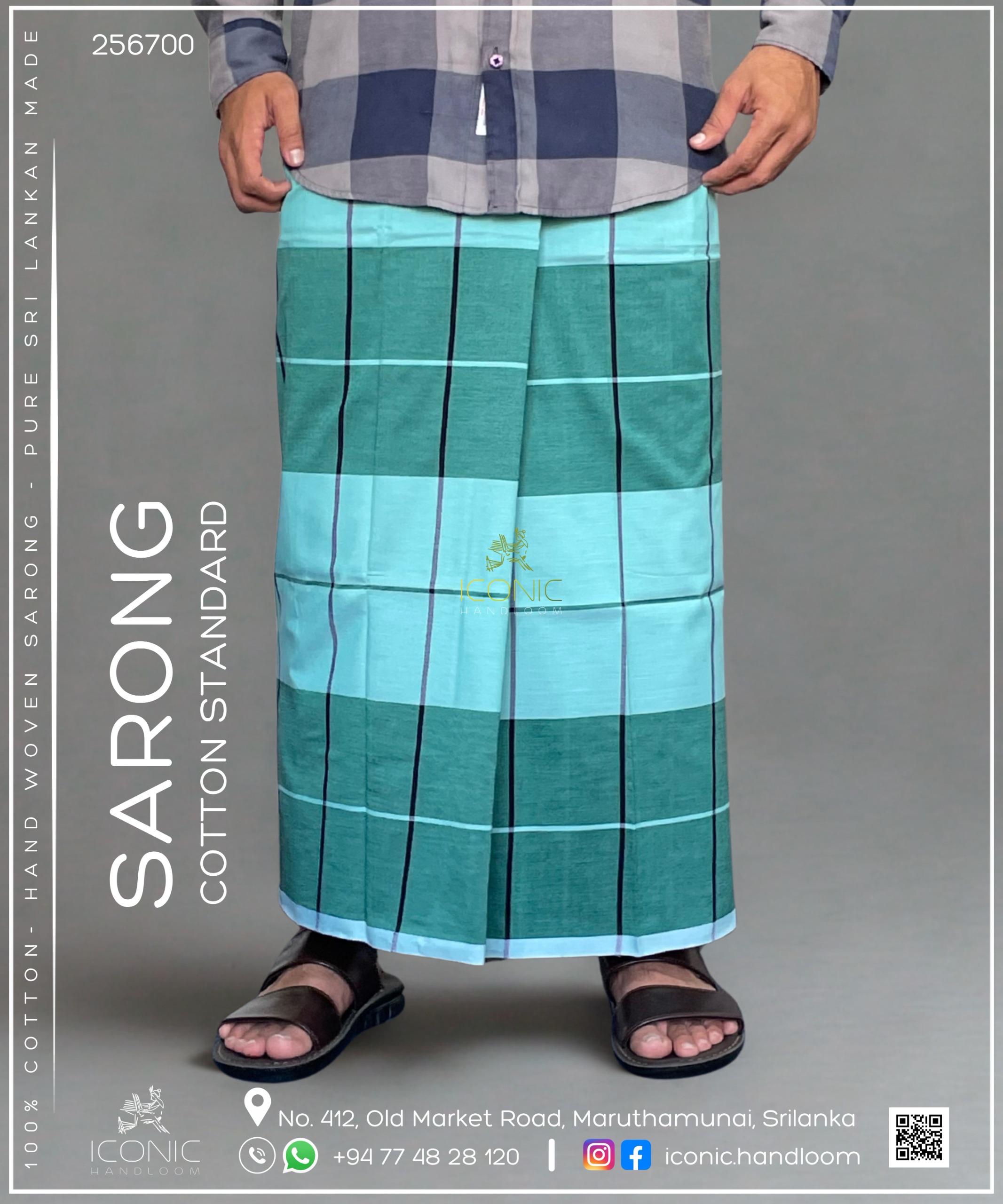 Handloom Cotton Sarong - Mint Green and Dark Teal Checks