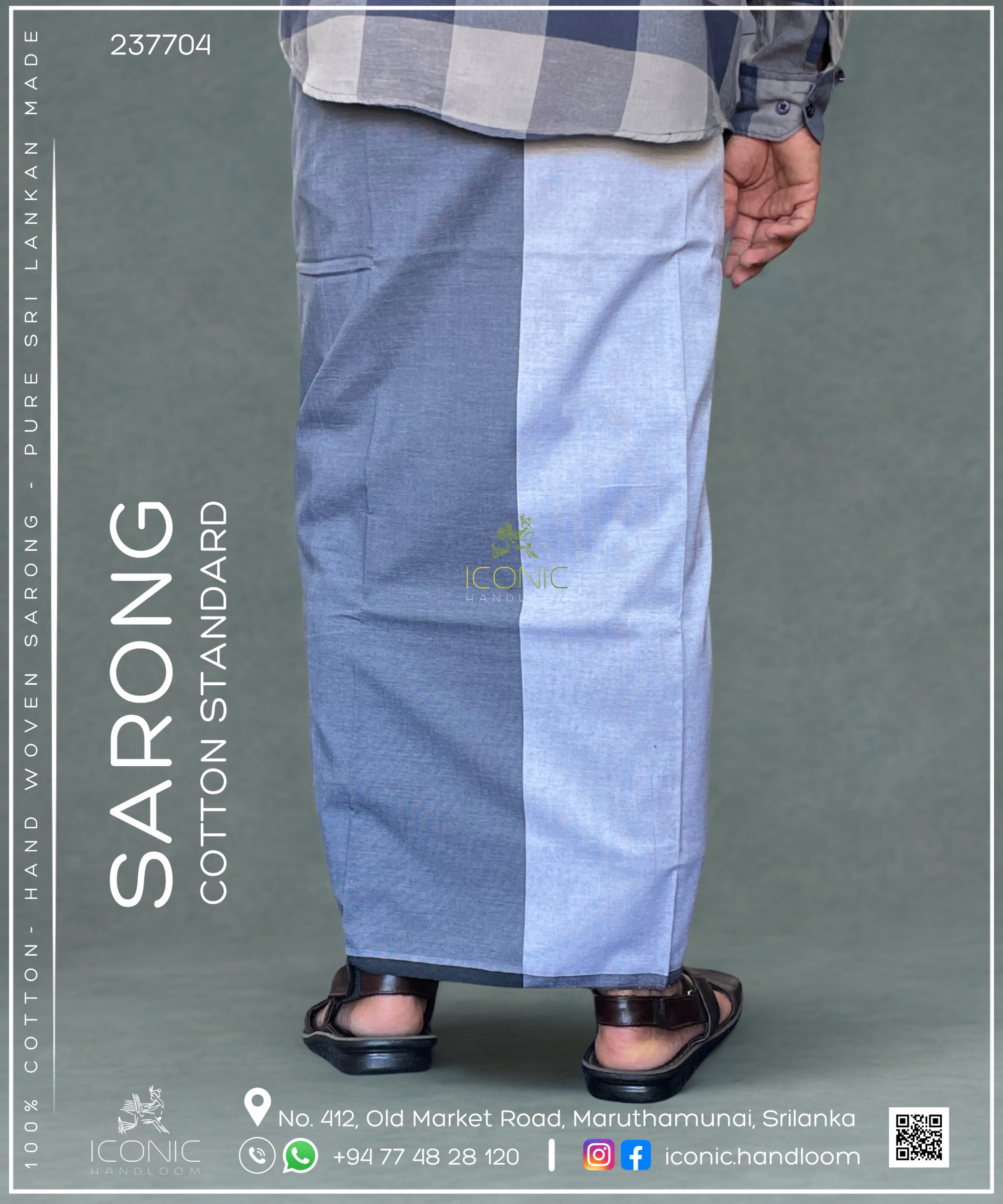 Handloom Cotton Sarong - Two Tone - Light Grey & Charcoal Grey