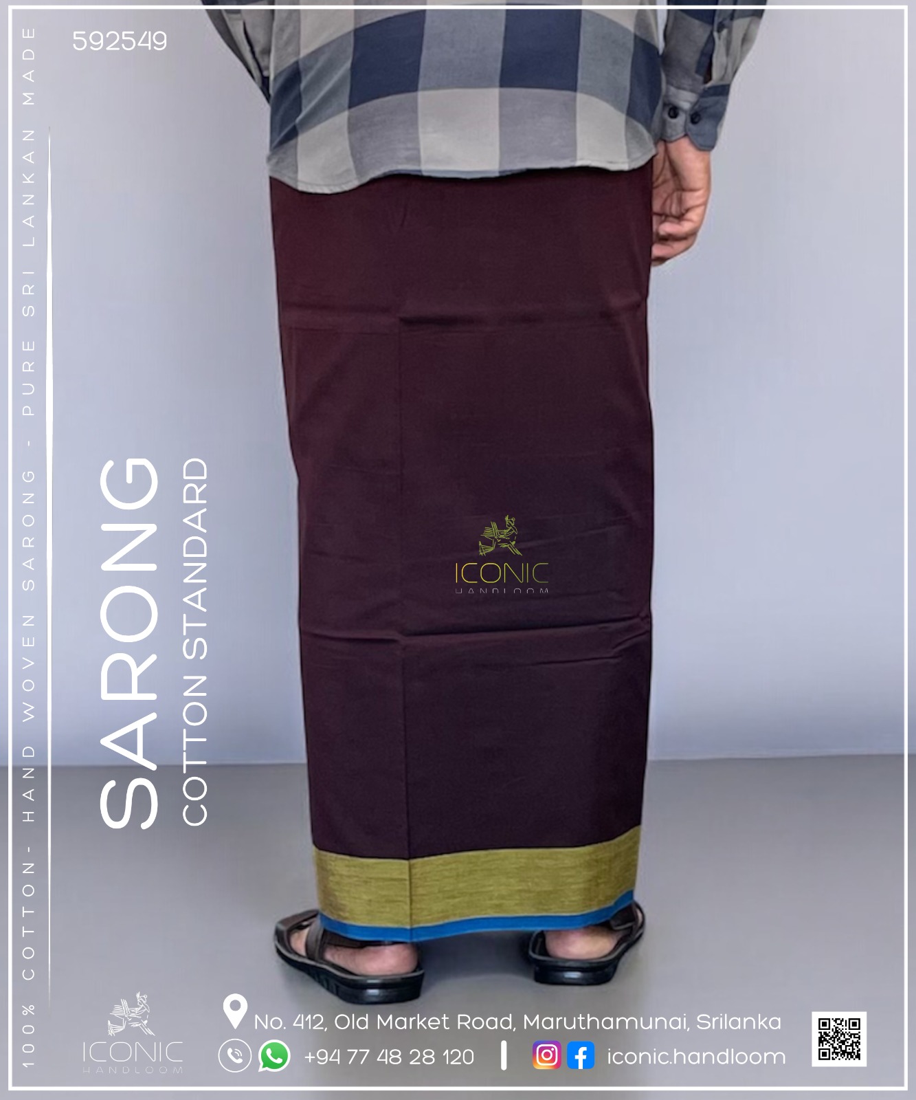 Handloom Cotton Sarong - Burgundy with Lime Yellow & Teal Blue 592549