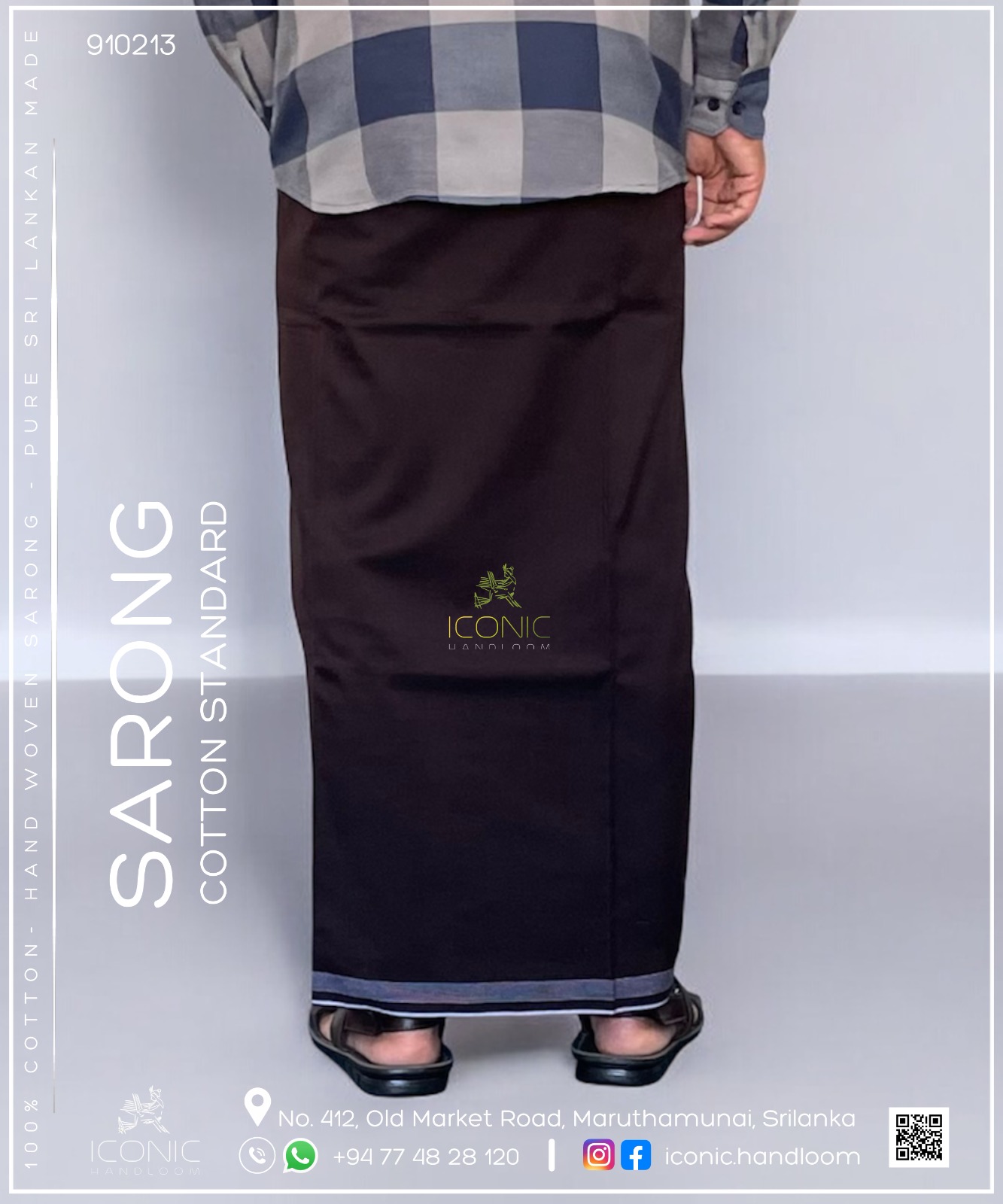 Handloom Cotton Sarong - Dark Coffee Brown with Silver bottom border 910213