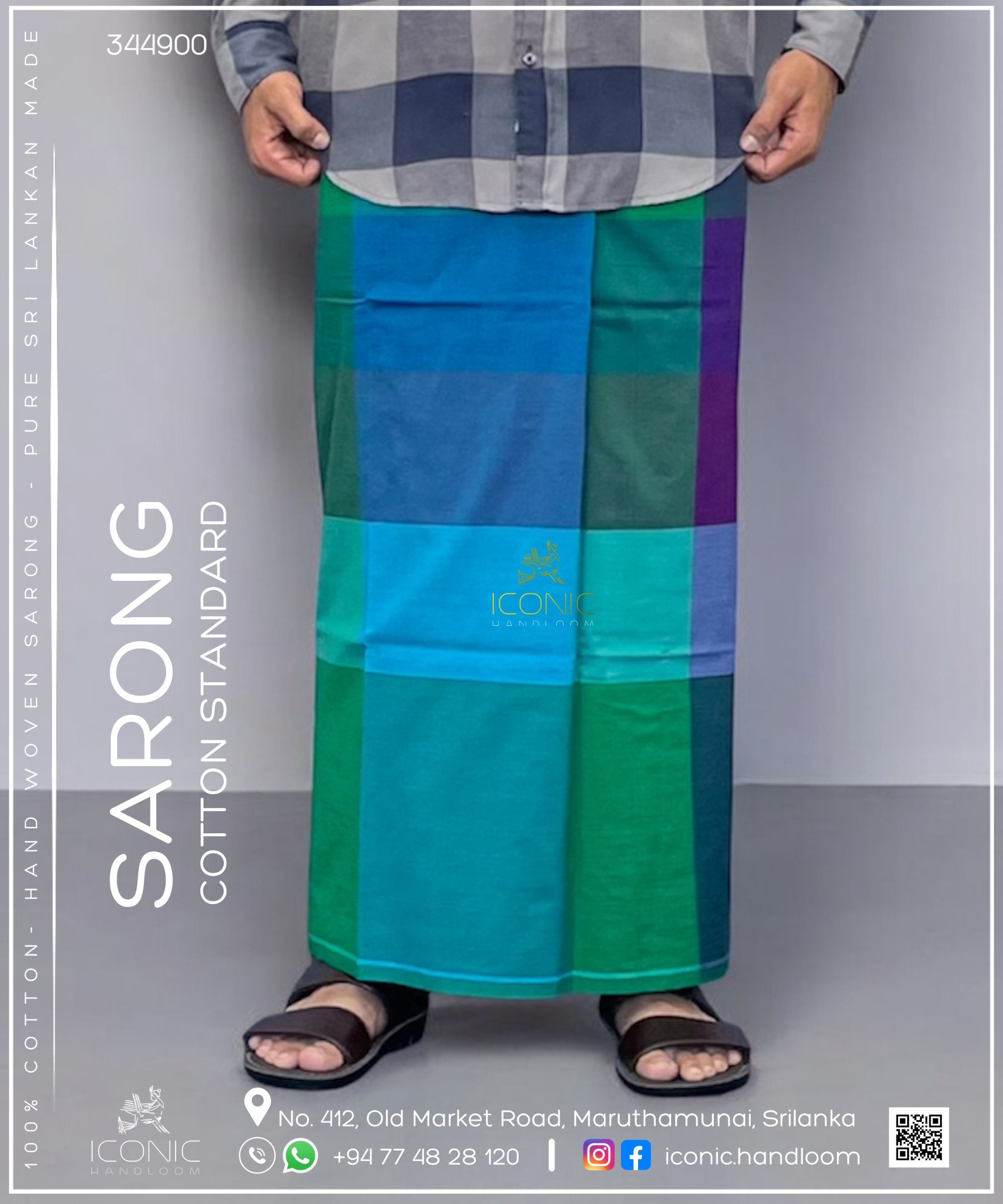 Handloom Cotton Sarong -  Deep purple, Magenta, Emerald Green, Turquoise Blue, Sky Blue & Teal Blue in check patterns
