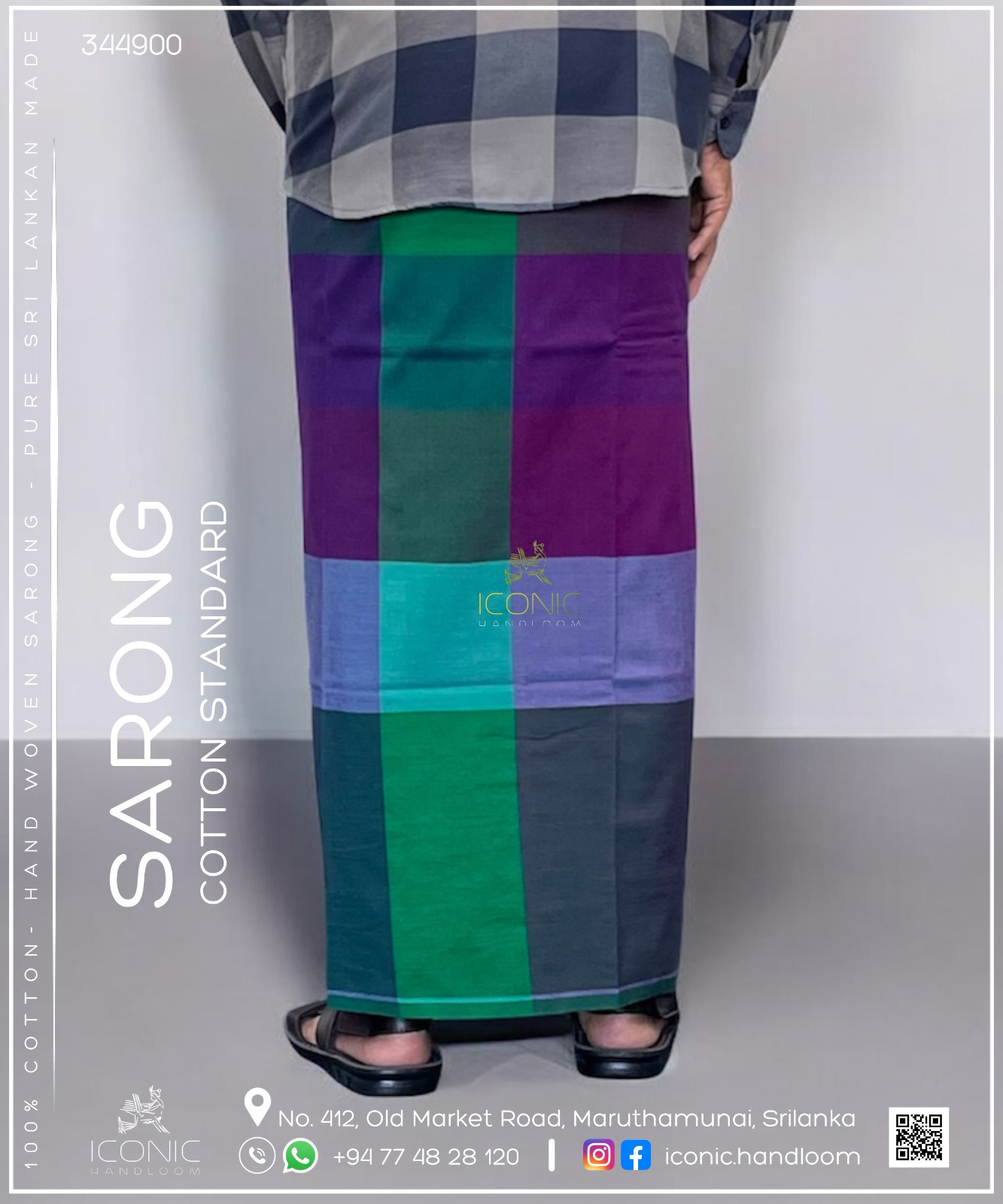 Handloom Cotton Sarong -  Deep purple, Magenta, Emerald Green, Turquoise Blue, Sky Blue & Teal Blue in check patterns