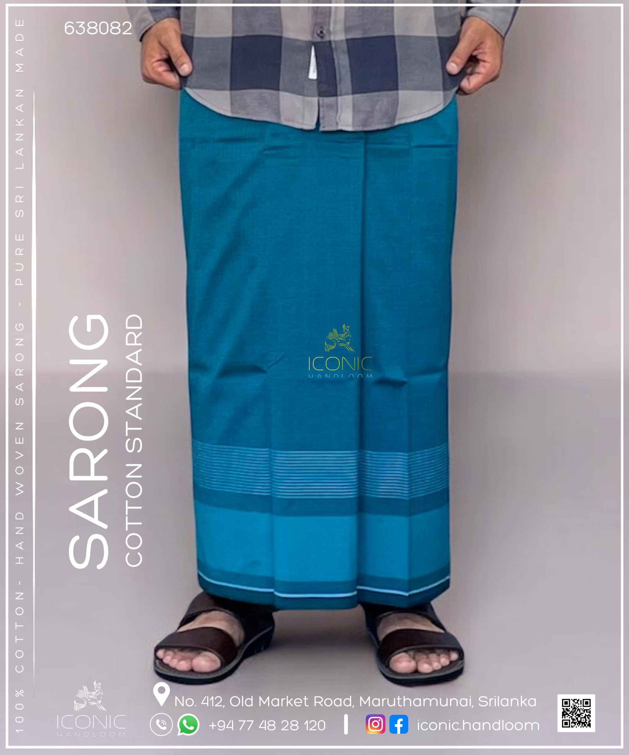 Handloom Cotton Sarong - Peacock Green with Silver Stripe Accent 638082
