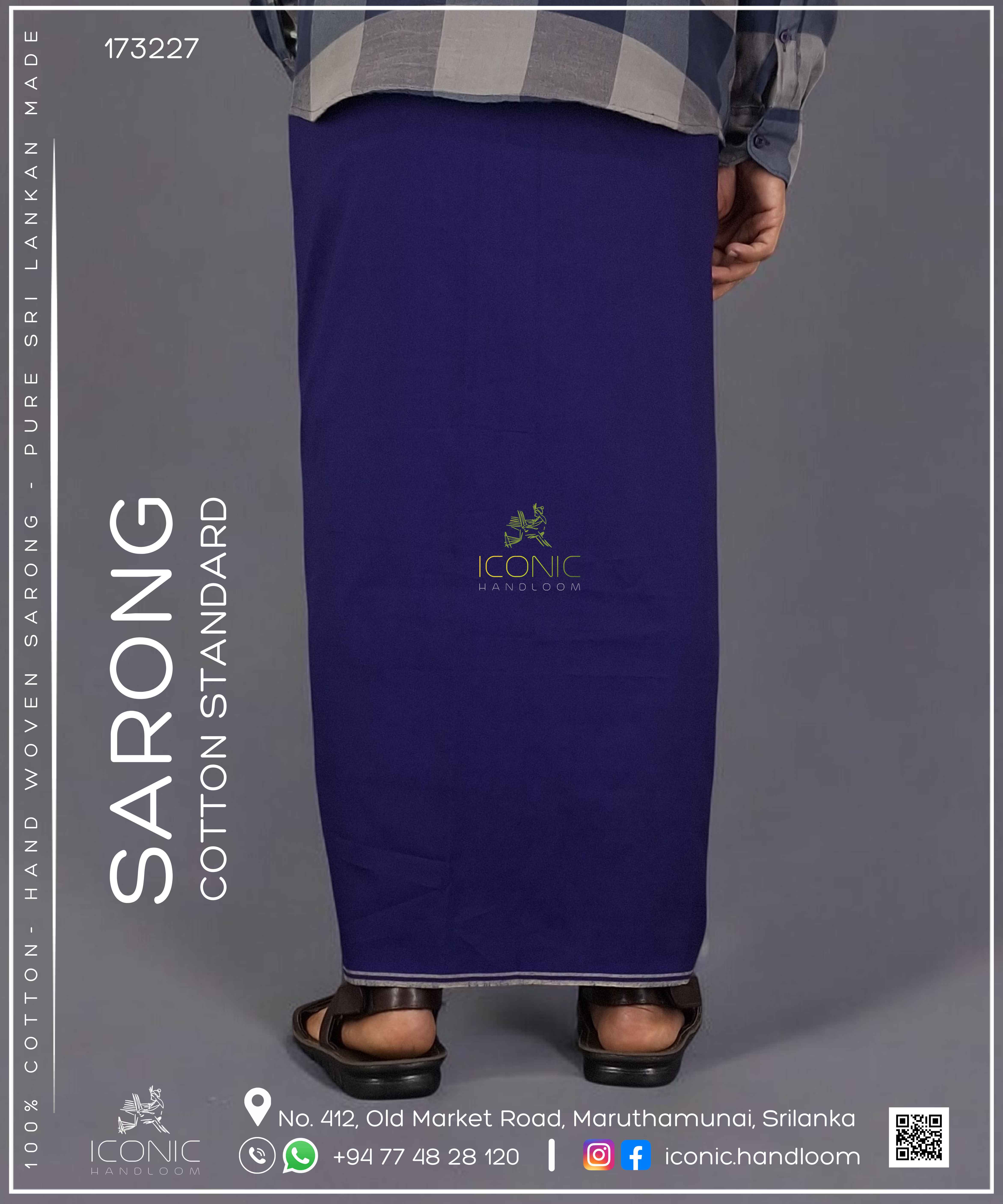 Handloom Cotton Sarong - Royal Blue with Cream Bottom Border  173227