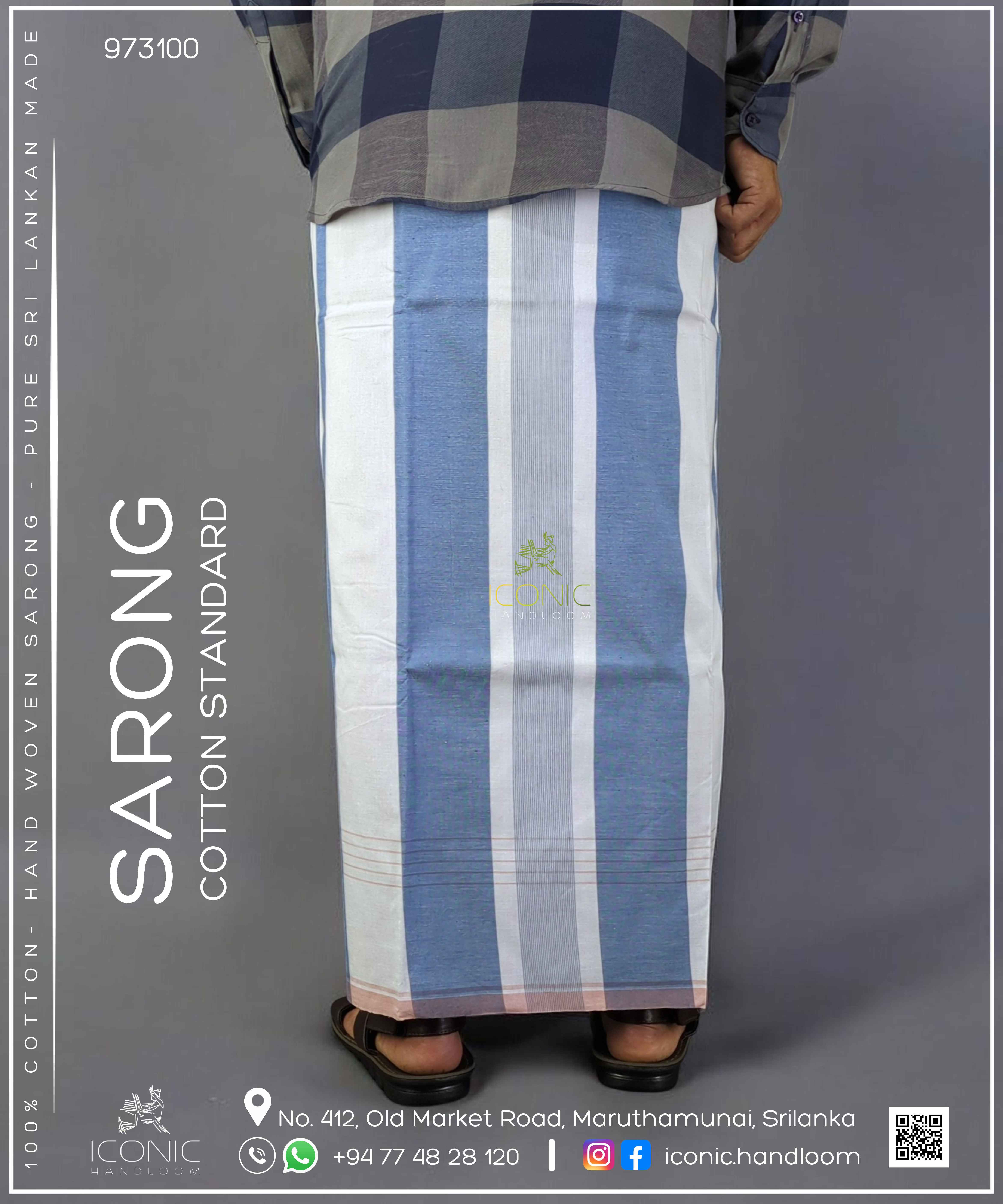 Handloom Cotton Sarong - Light Blue and White Vertical Stripes with Blush Pink Accent