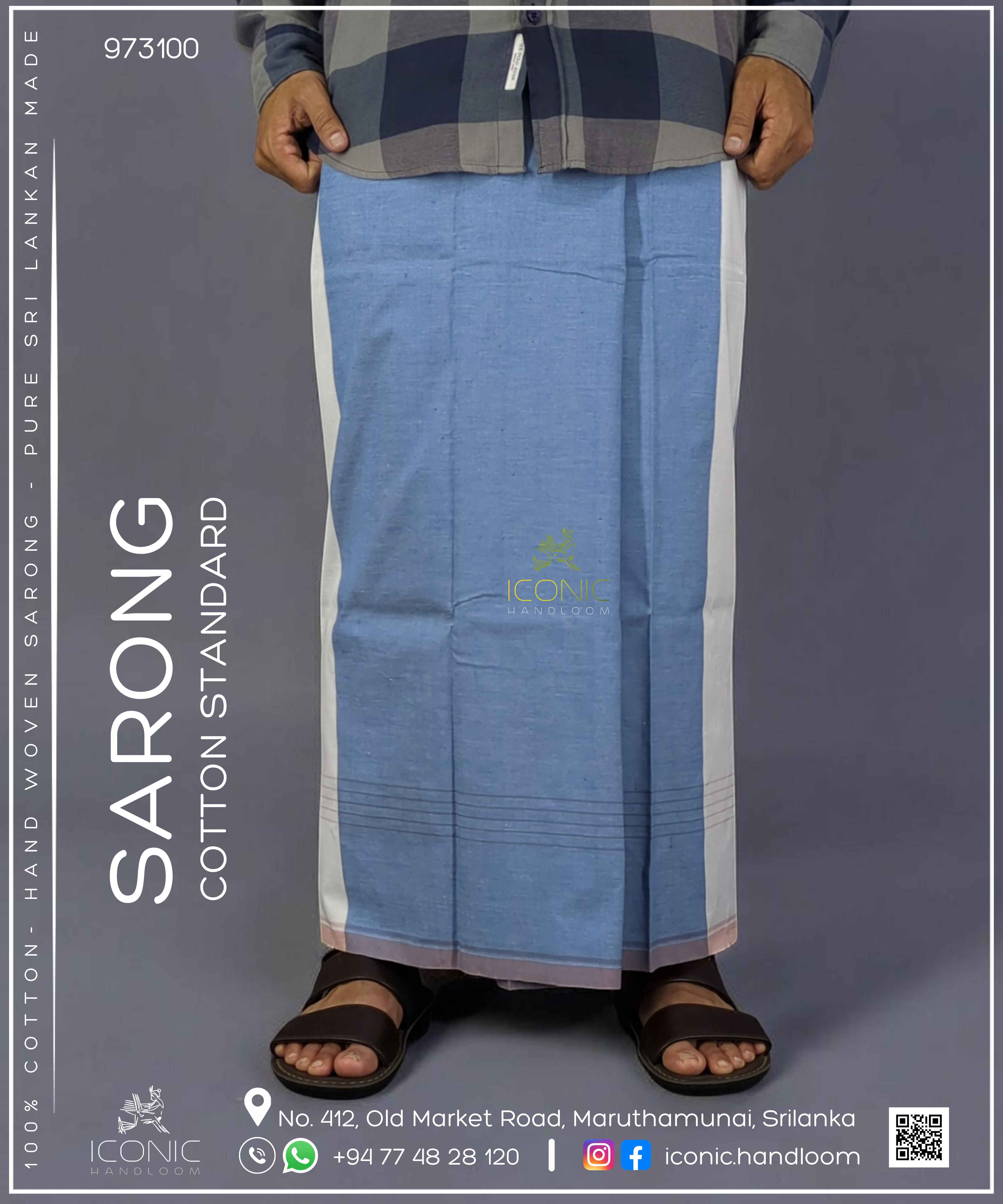 Handloom Cotton Sarong - Light Blue and White Vertical Stripes with Blush Pink Accent