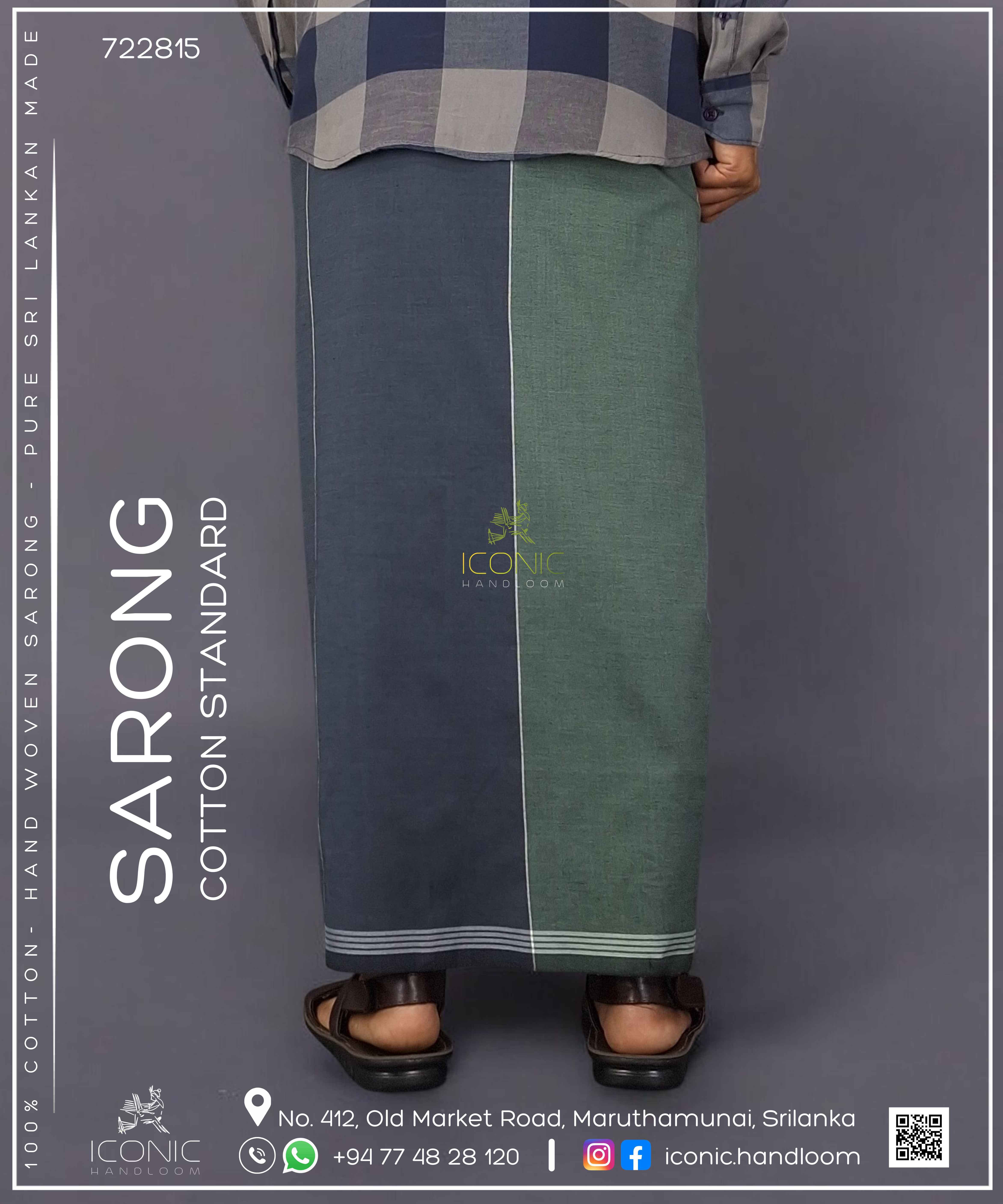 Handloom Cotton Sarong - Silver Stripes in Light Green and Grey with Silver Bottom Border - ICS 722815