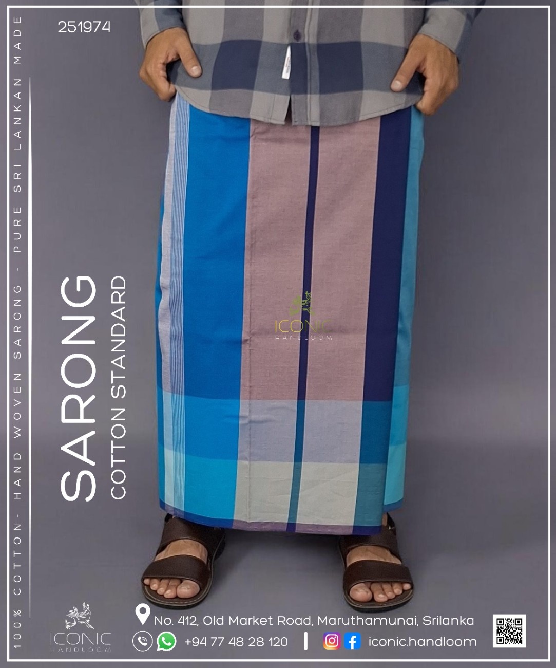 Handloom Cotton Sarong – Peacock Blue, Silver, Dusty Rose, Dark Blue and Aqua Blue 251974