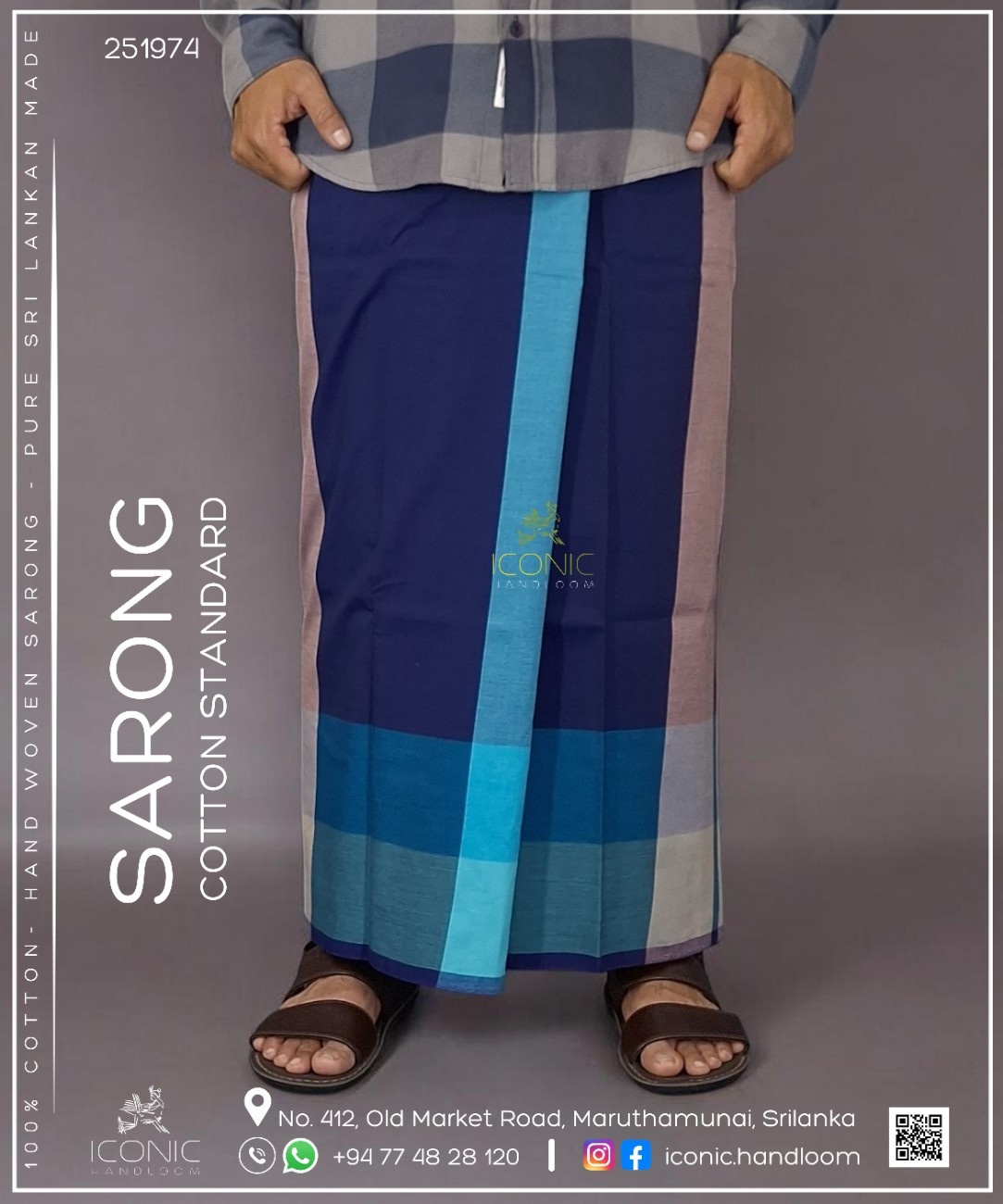 Handloom Cotton Sarong – Peacock Blue, Silver, Dusty Rose, Dark Blue and Aqua Blue 251974