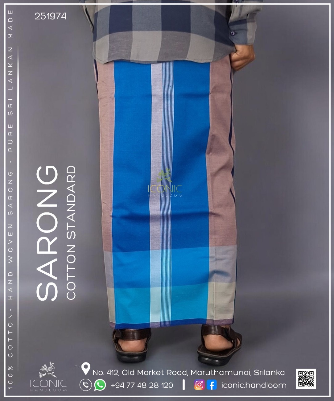 Handloom Cotton Sarong – Peacock Blue, Silver, Dusty Rose, Dark Blue and Aqua Blue 251974