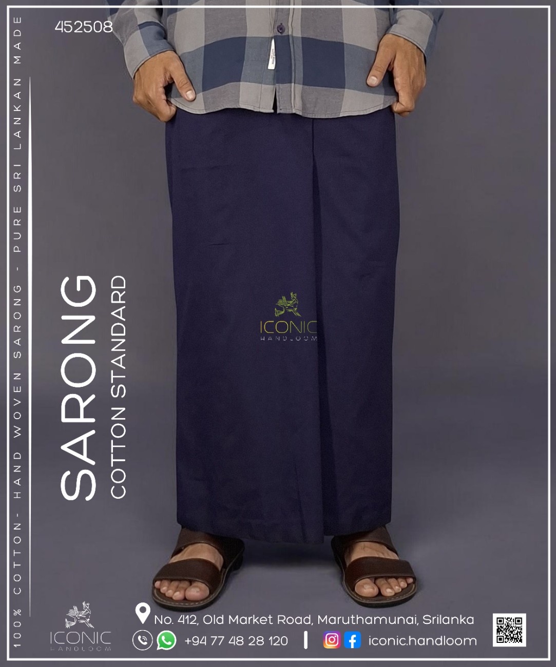 Sarong Cotton Standard - Silver & Light Beige stripes in Dark Blue 452508