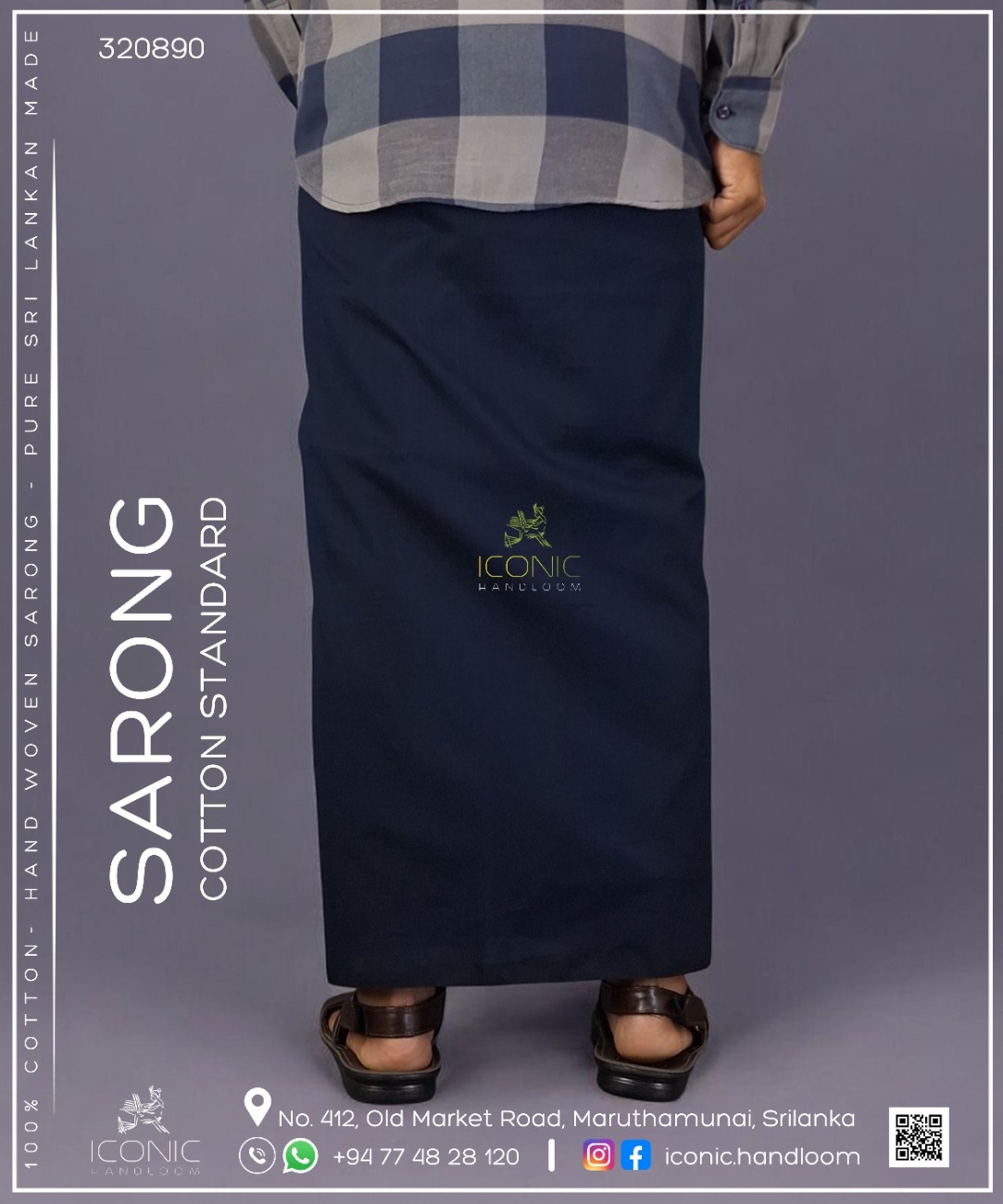 Handloom Cotton Sarong - Dark Blue Plain 320890