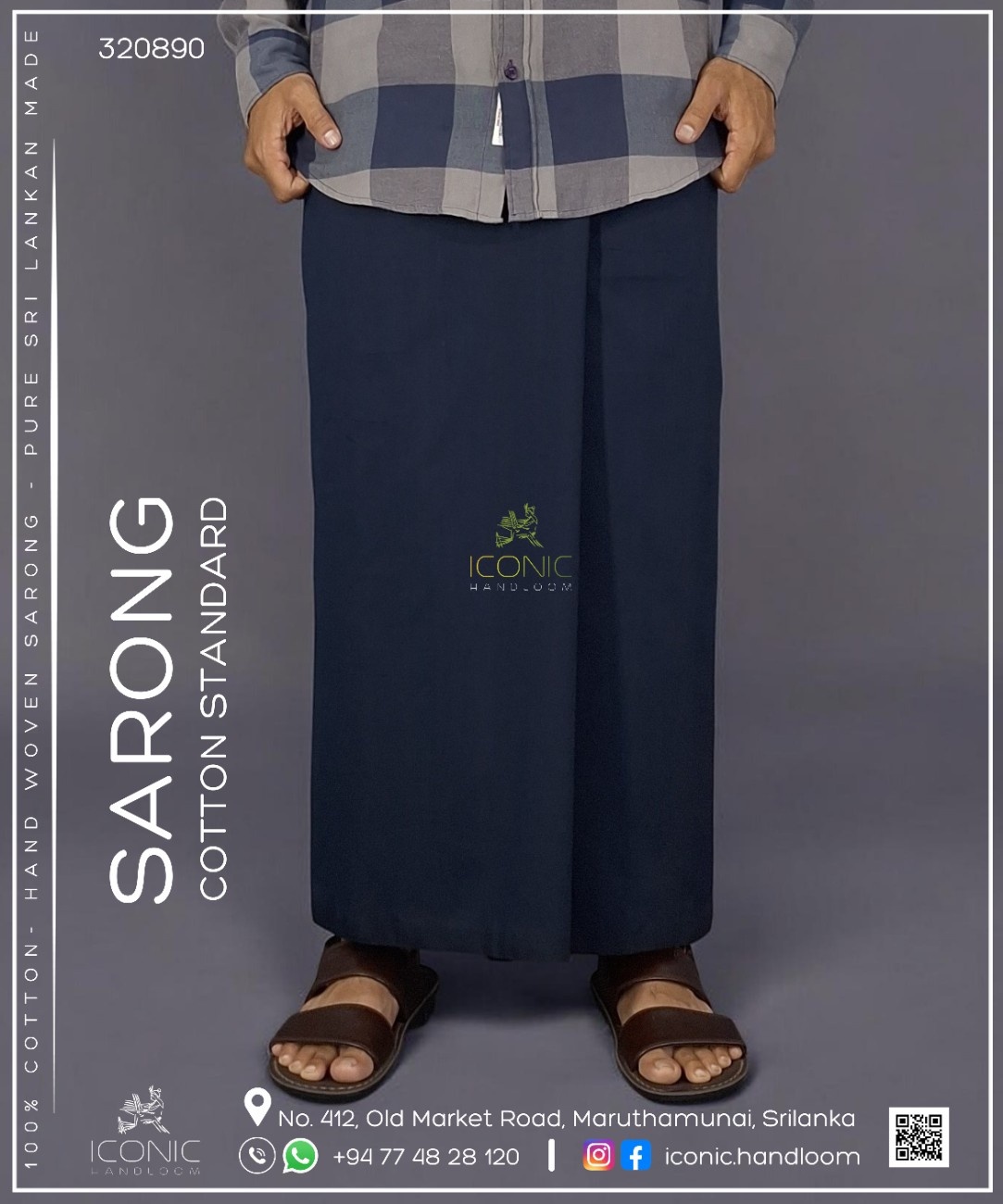 Handloom Cotton Sarong - Dark Blue Plain 320890