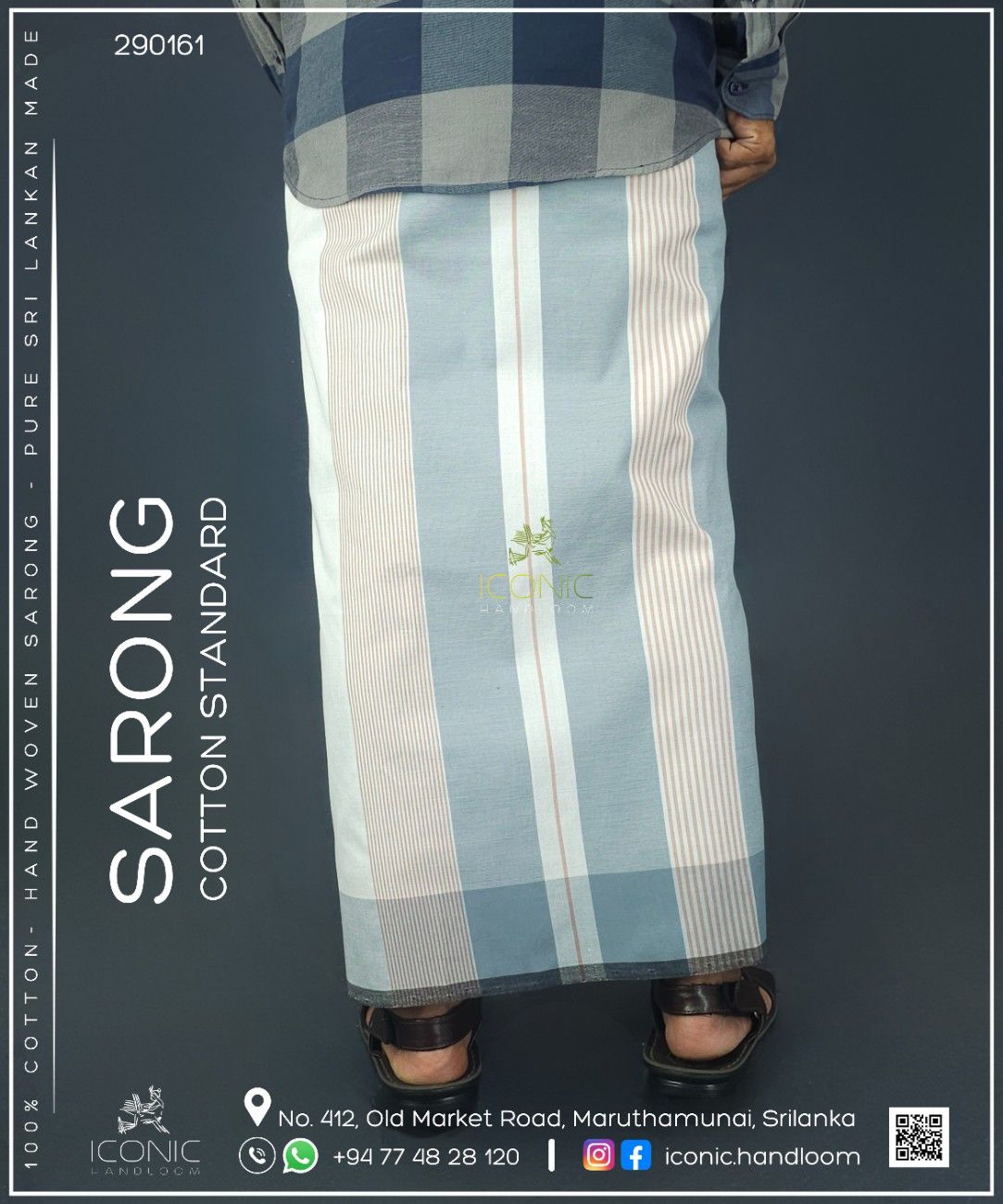 Handloom Cotton Sarong -Light Charcoal Grey and White with Light Peach - ICS 290161