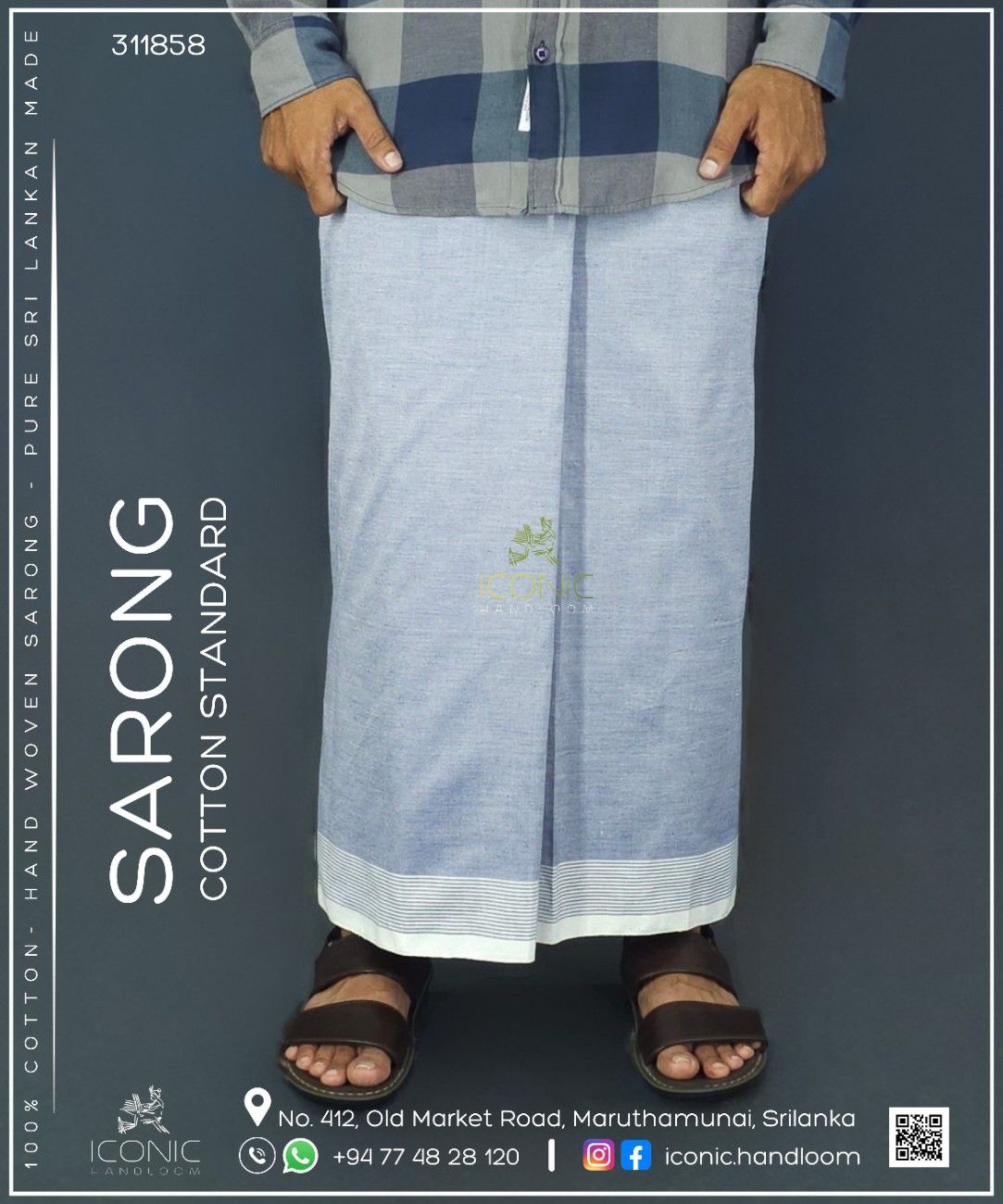 Handloom Cotton Sarong -Light Lavender with White Bottom Border - ICS 311858