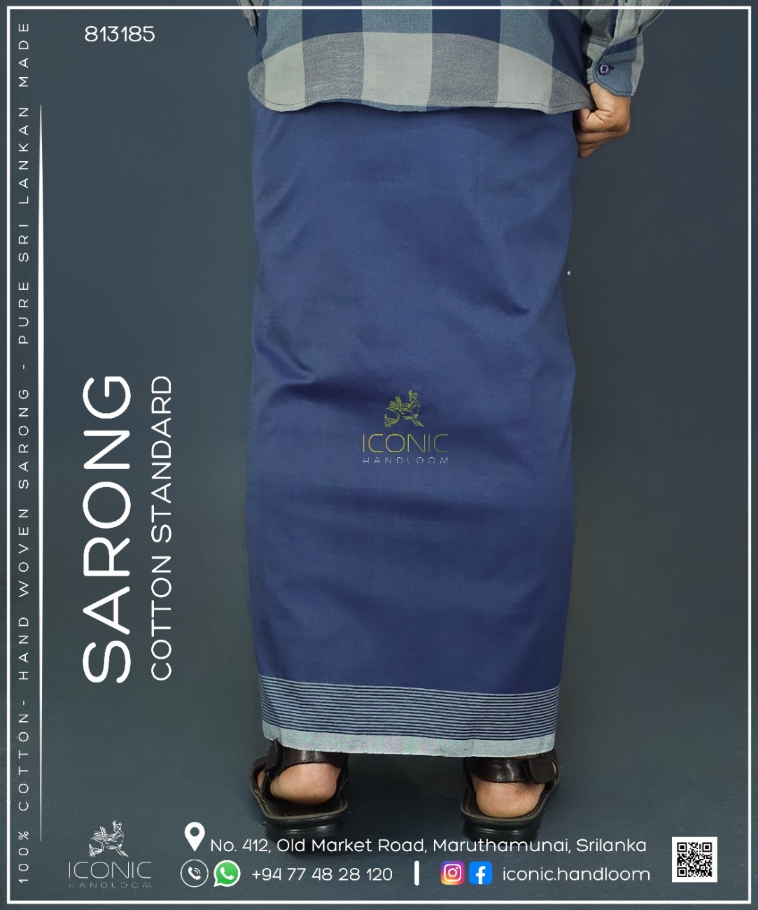 Handloom Cotton Sarong - Bluish Grey with Off White Bottom Border - ICS 813185