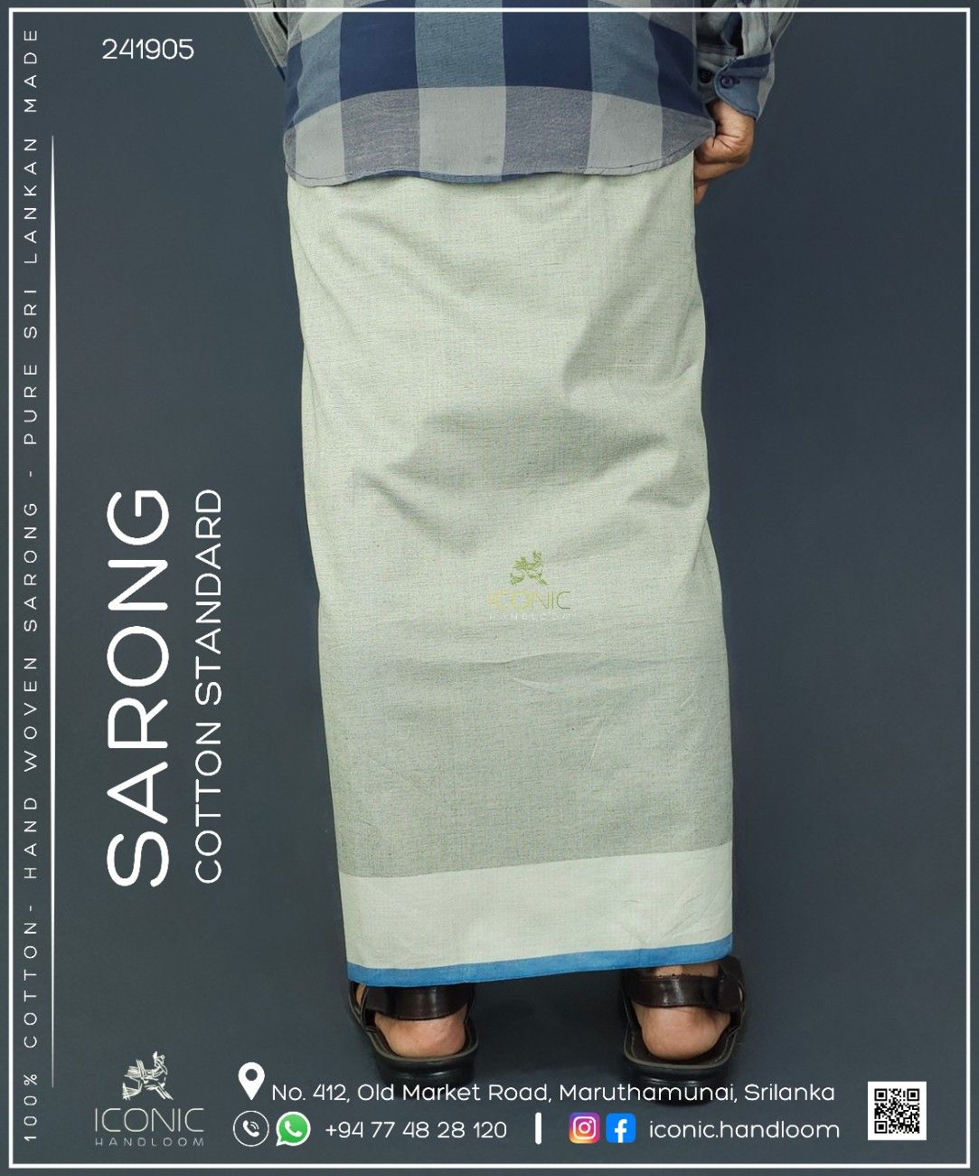 Handloom Cotton Sarong -Pale Mint Green with Teal - ICS 241905