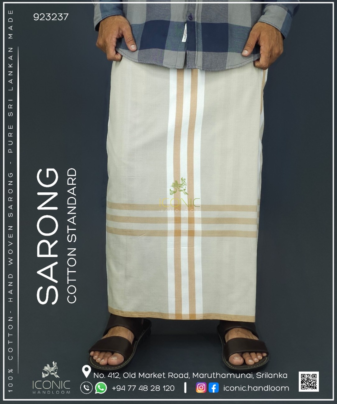 Handloom Cotton Sarong - Cream and White with Beige Stripes- ICS 923237