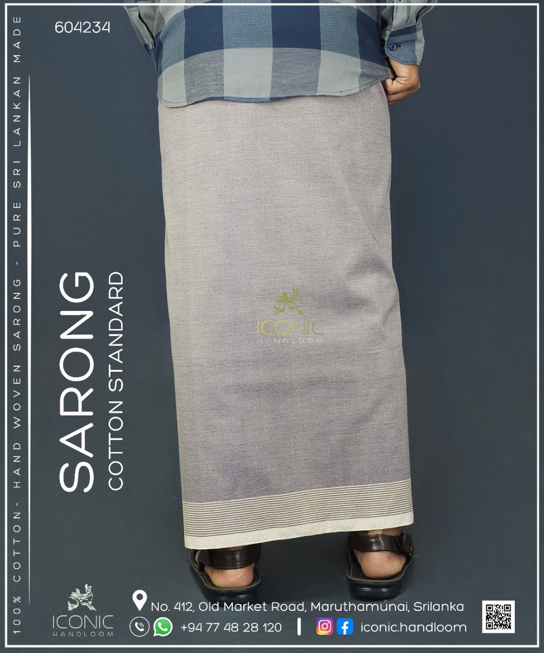 Handloom Cotton Sarong - Dusty Rose with Beige Bottom Border - ICS 604234