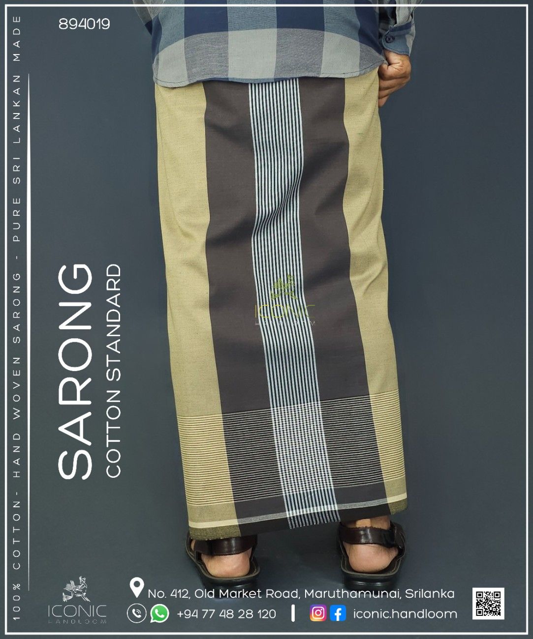 Handloom Cotton Sarong - Beige, Brown and Silver with Horizontal Stripes - ICS 894019