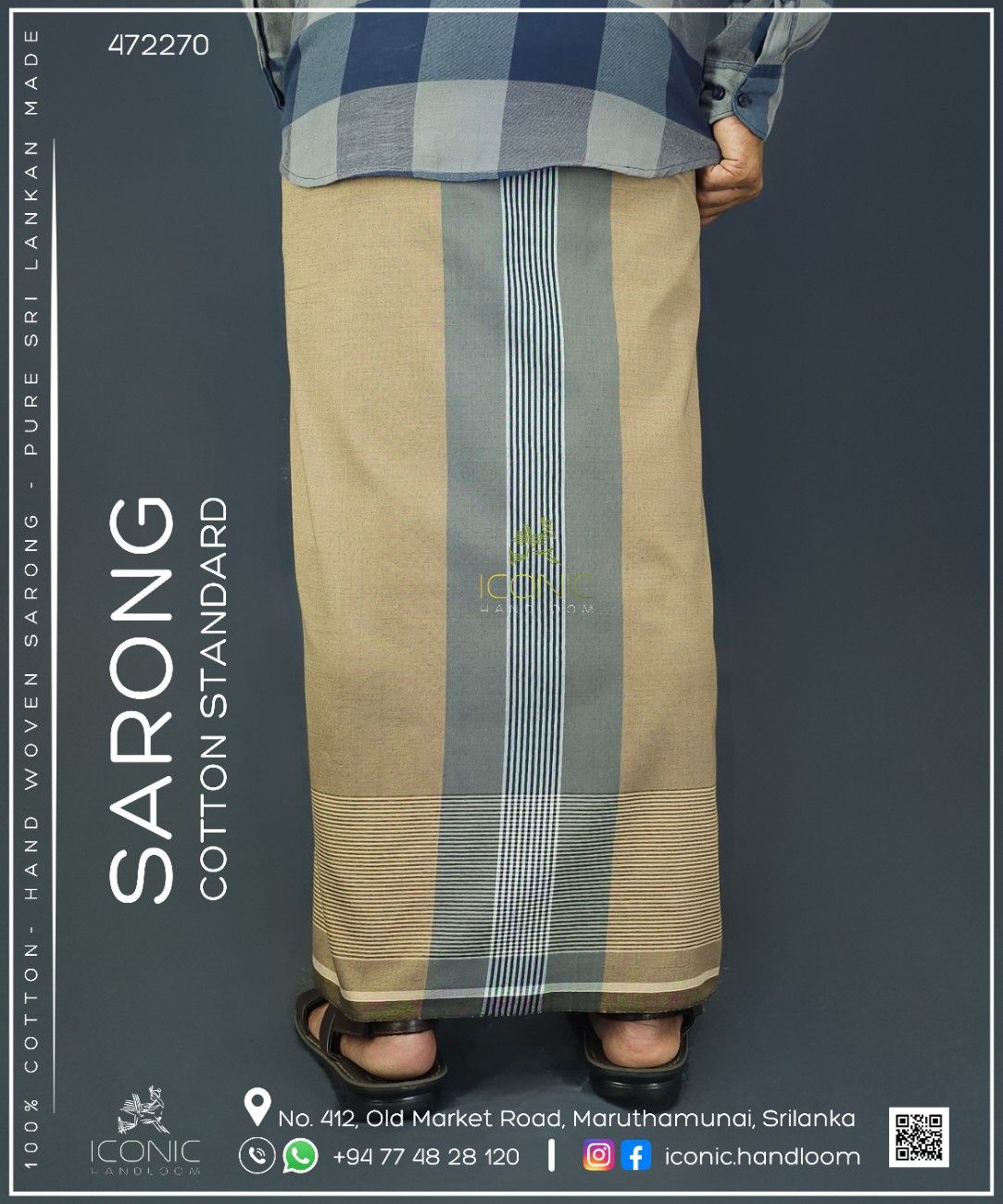 Handloom Cotton Sarong - Beige, Smoky Grey and Silver with Horizontal Stripes - ICS 472270