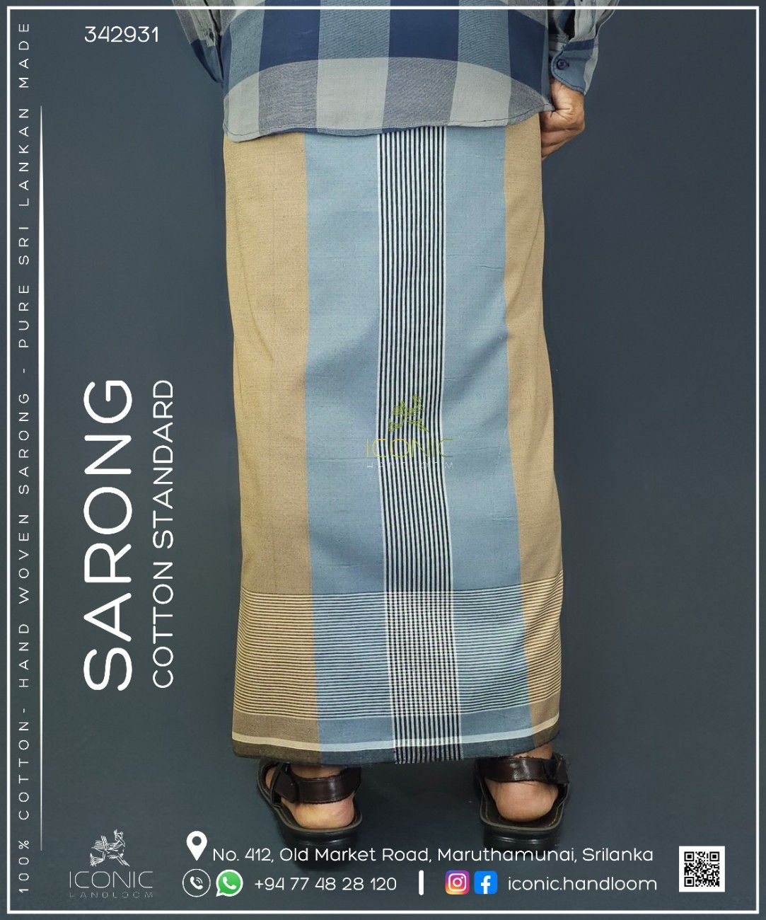 Handloom Cotton Sarong - Beige, Light Grey and Silver with Horizontal Stripes - ICS 342931