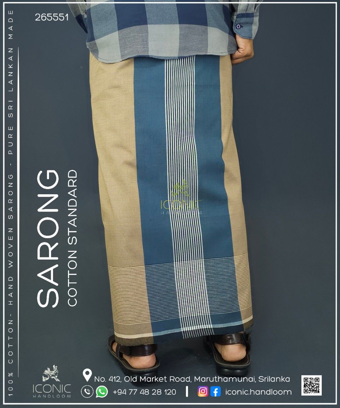 Handloom Cotton Sarong - Light Brown, Ace Teal and Silver with Horizontal Stripes - ICS 265551
