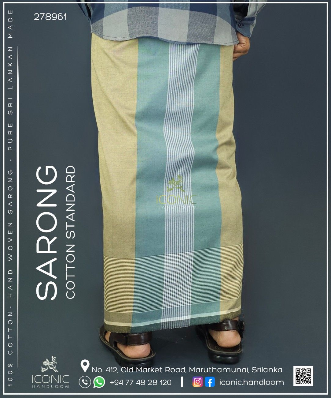 Handloom Cotton Sarong - Beige, Light Green and Silver with Horizontal Stripes - ICS 278961
