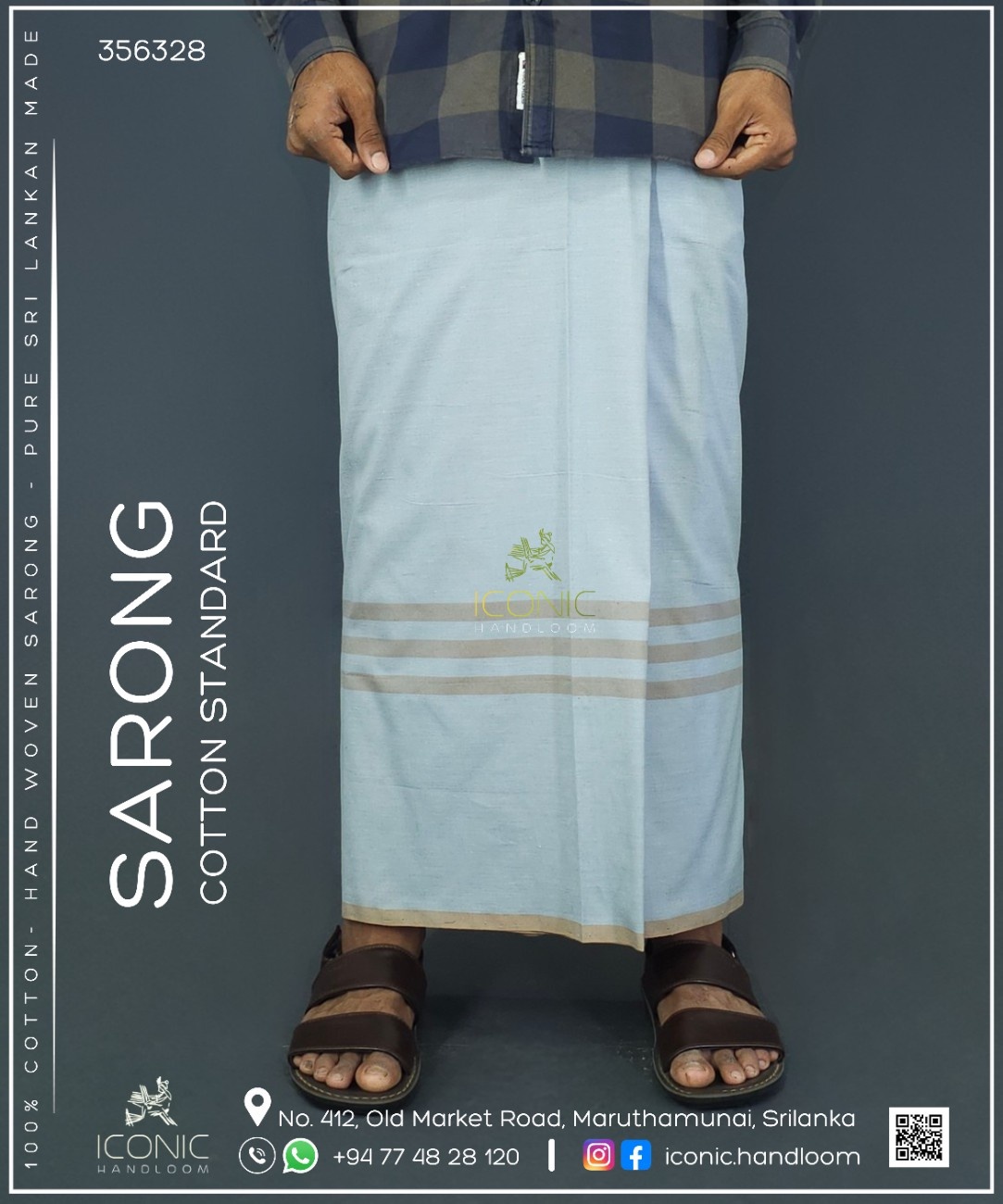 Handloom Cotton Sarong - Light Grey with Beige  -  ICS 356328
