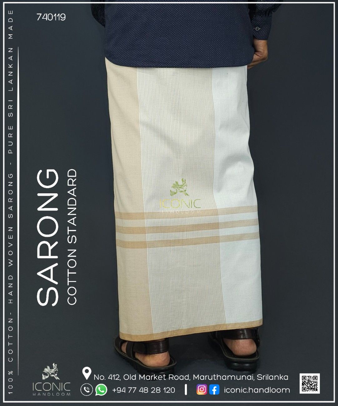 Handloom Cotton Sarong - Light Peach and White with Beige  -  ICS 740119