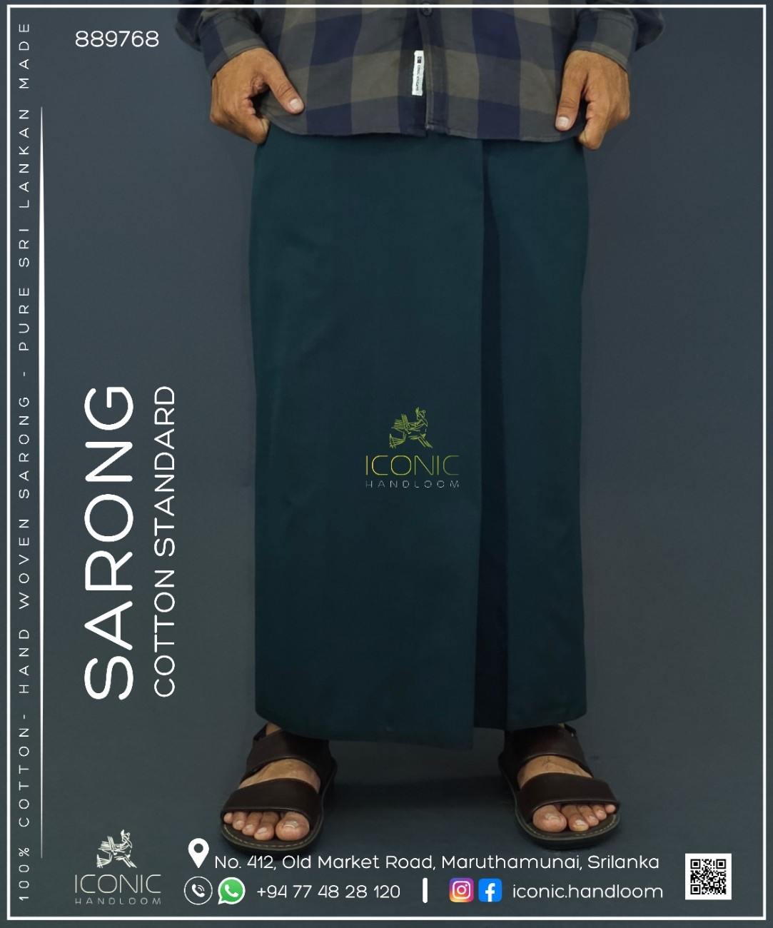 Handloom Cotton Sarong - Dark Green Plain - ICS 889768