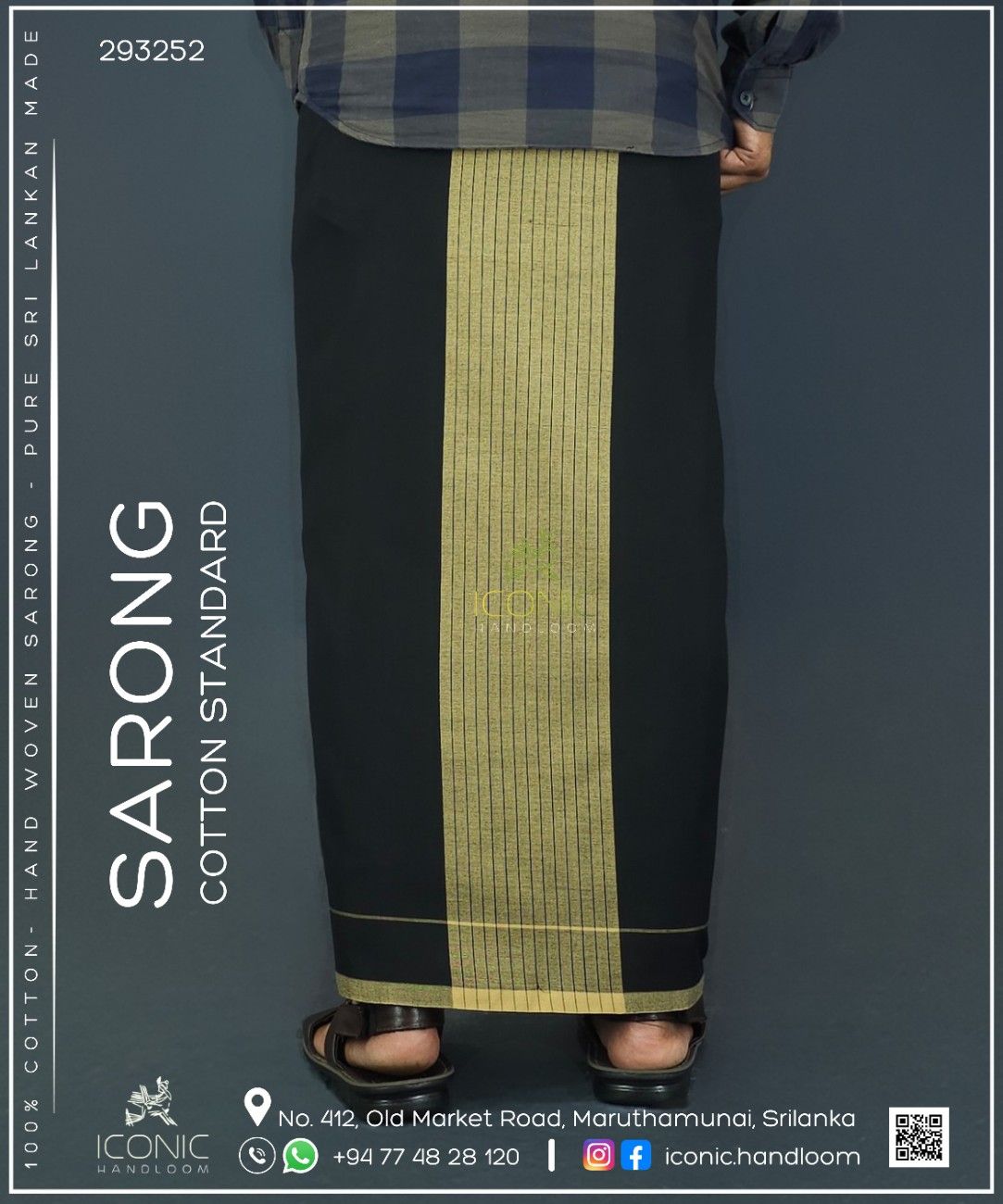 Handloom Cotton Sarong - Black with Beige - ICS 293252