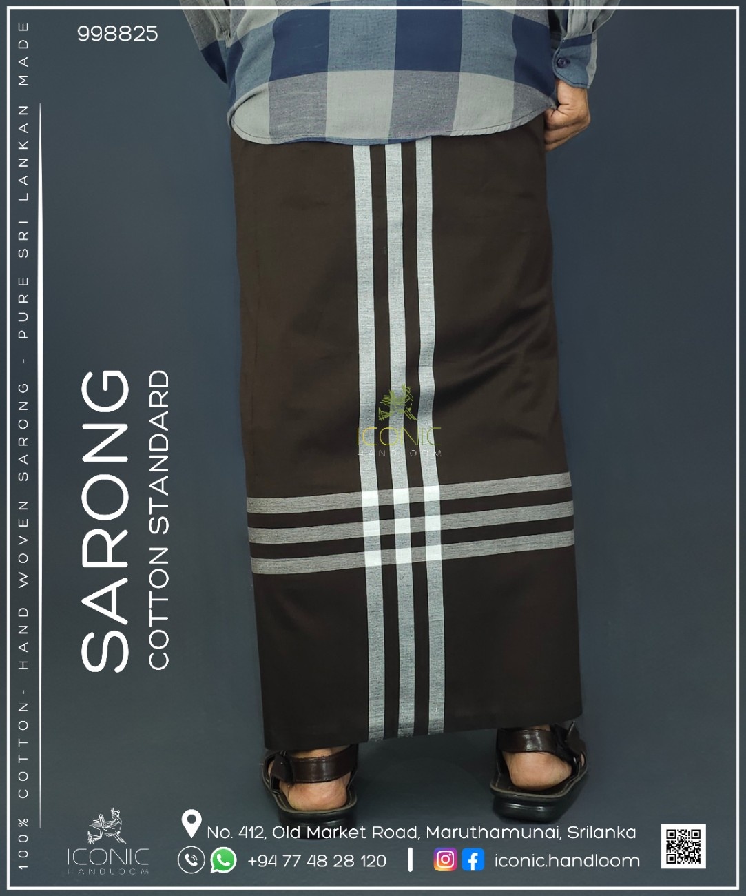 Handloom Cotton Sarong - Dark Brown with Silver  -  ICS 998825
