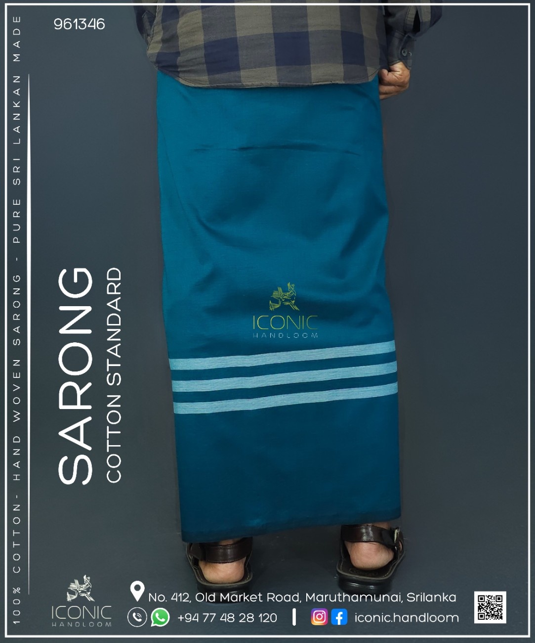 Handloom Cotton Sarong - Teal with Silver  -  ICS 961346