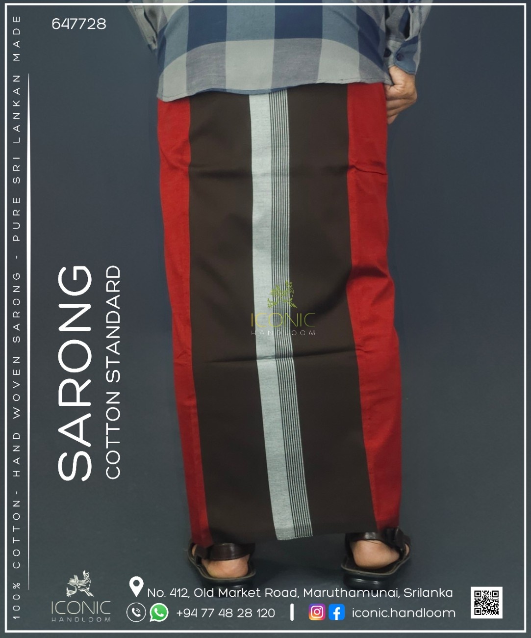 Handloom Cotton Sarong - Dark Brown and Maroon with Silver  -  ICS 647728