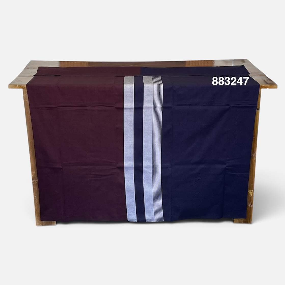 Handloom Cotton Sarong - Deep Royal Blue and Silver with Burgundy- ICS 883247