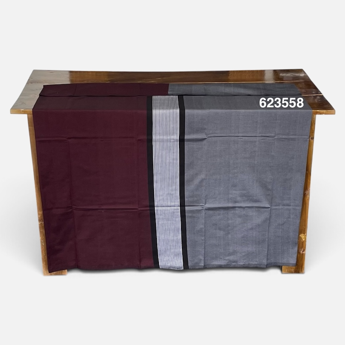 Handloom Cotton Sarong - Dark Grey, Silver and Black with Burgundy -  ICS 623558